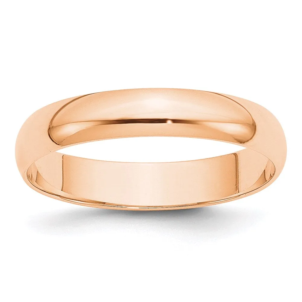 2mm to 6mm 10K Rose Gold Light Weight Half Round Standard Fit Band