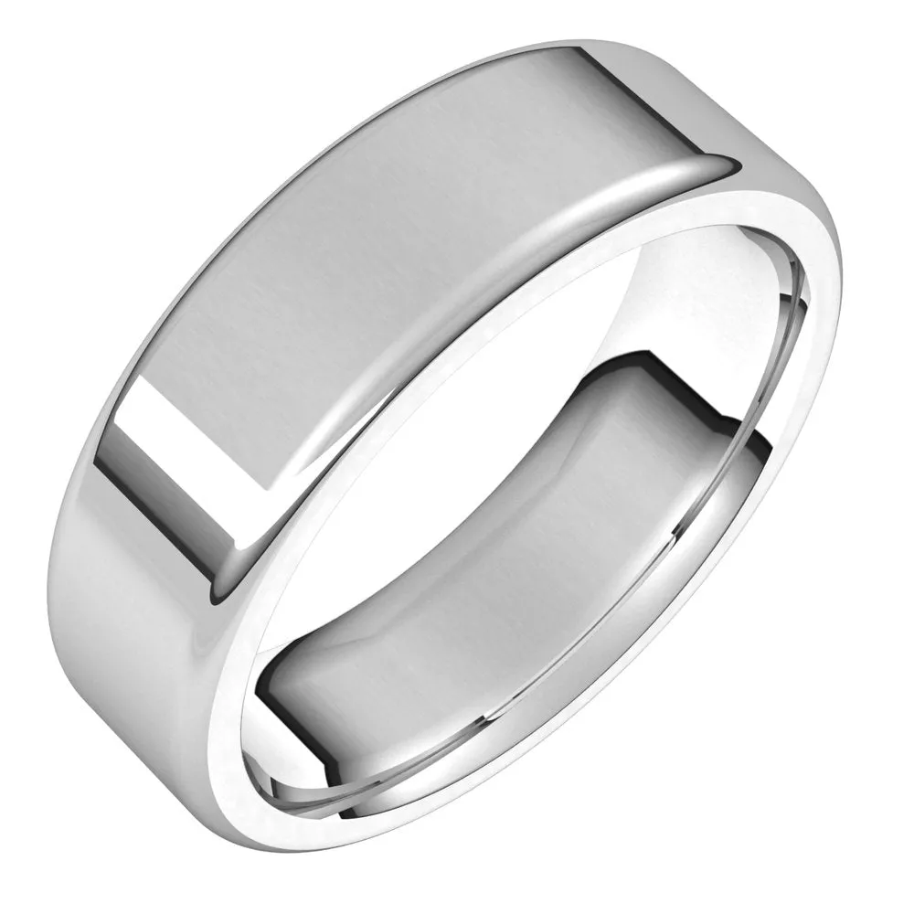 6mm 10K White Gold Polished Round Edge Comfort Fit Flat Band