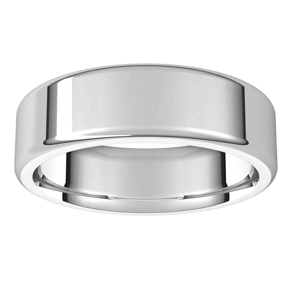 6mm 10K White Gold Polished Round Edge Comfort Fit Flat Band