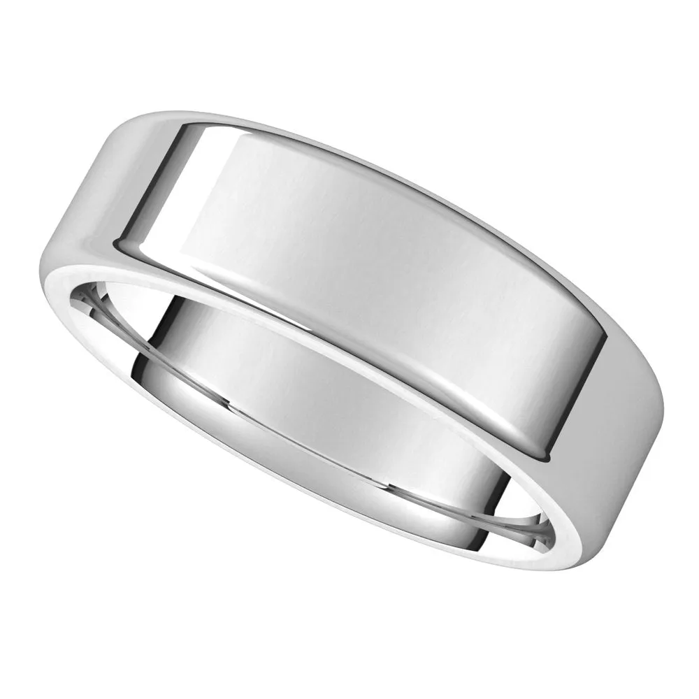 6mm 10K White Gold Polished Round Edge Comfort Fit Flat Band