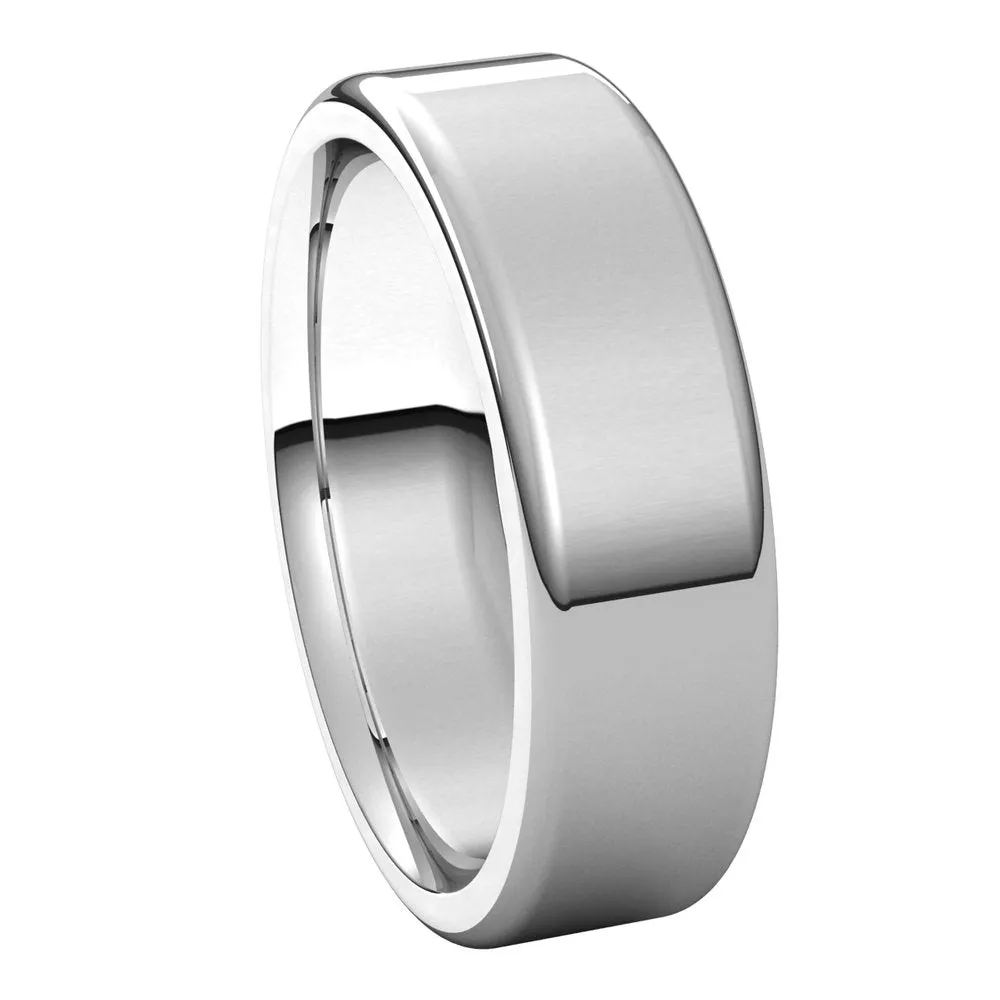 6mm 10K White Gold Polished Round Edge Comfort Fit Flat Band