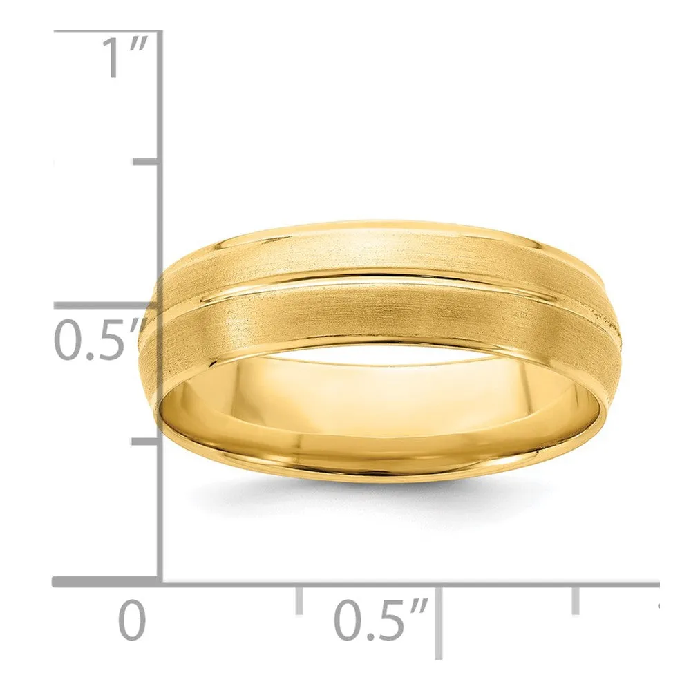 6mm 14K Yellow Gold Grooved Center Line Comfort Fit Band