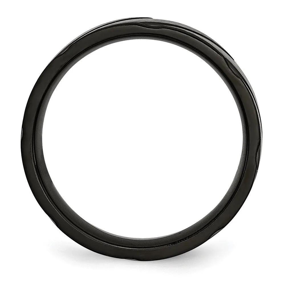 6mm Black Plated Titanium Brushed Grooved Standard Fit Band