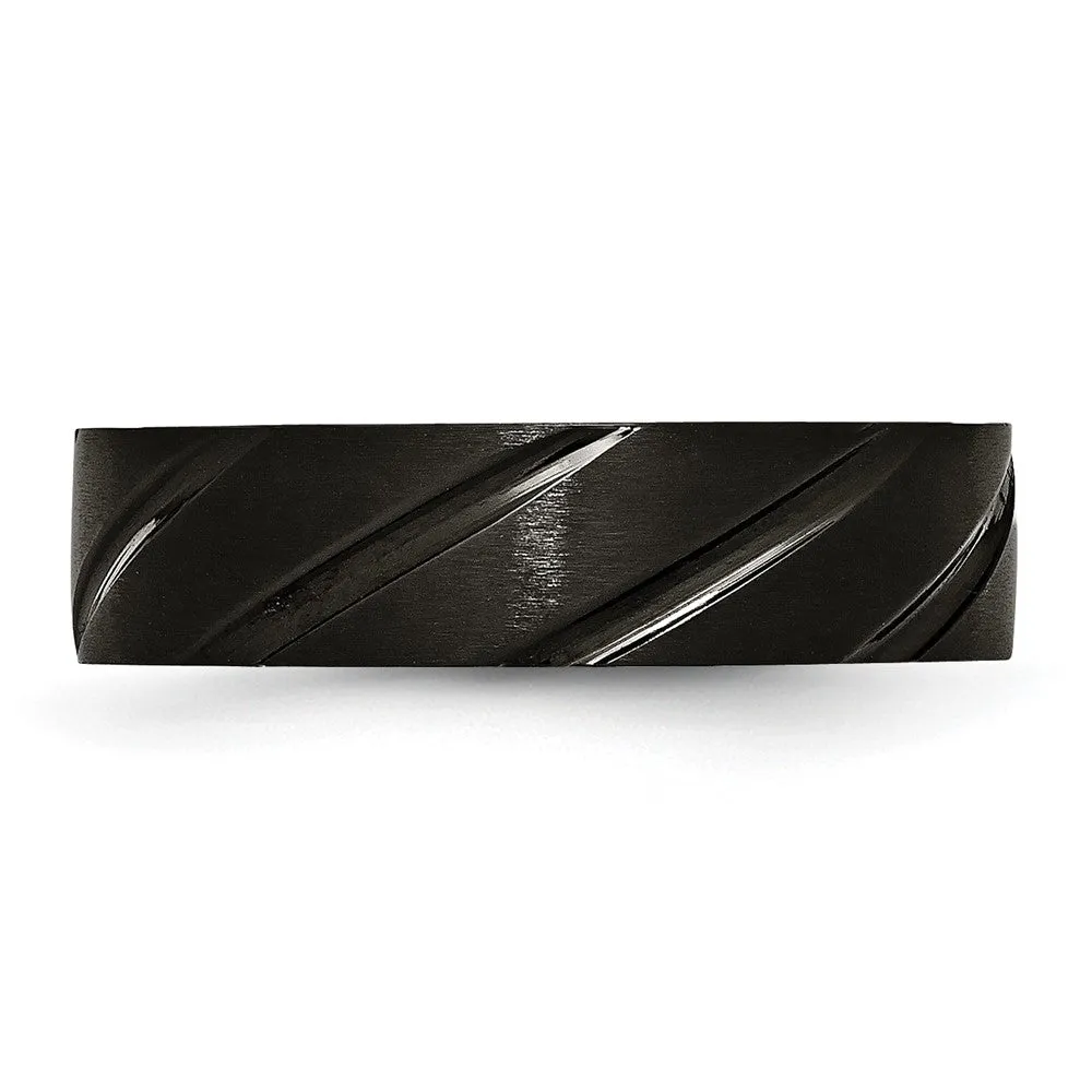 6mm Black Plated Titanium Brushed Grooved Standard Fit Band