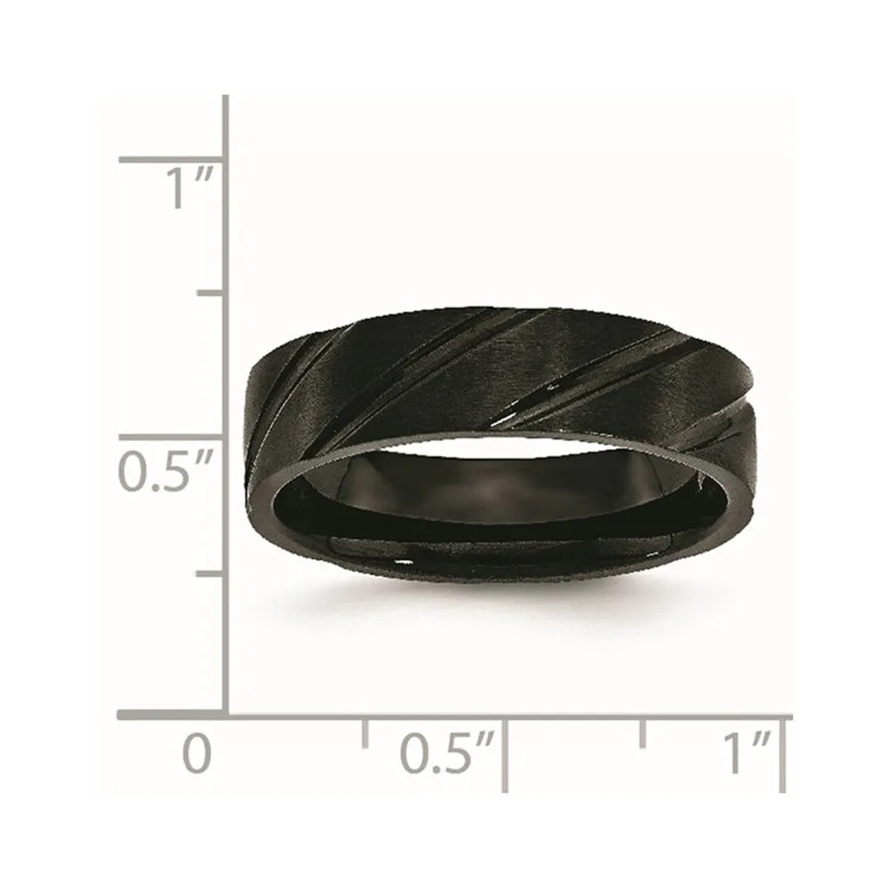 6mm Black Plated Titanium Brushed Grooved Standard Fit Band