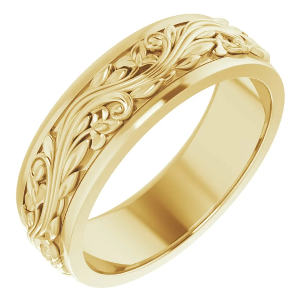 7mm 14K Yellow Gold Sculptural Standard Fit Band