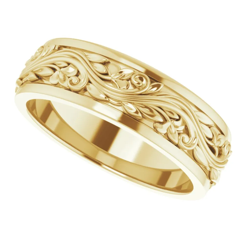 7mm 14K Yellow Gold Sculptural Standard Fit Band