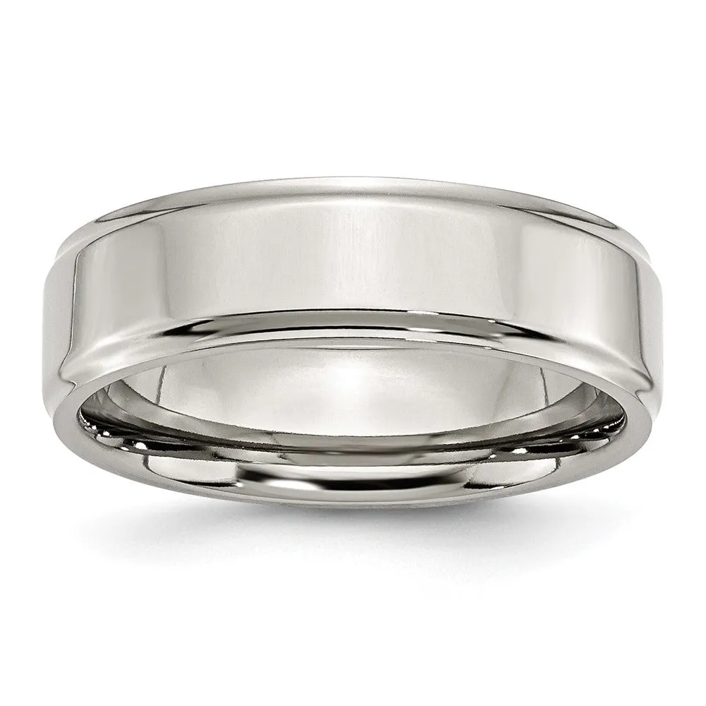 7mm Stainless Steel Polished Ridged Edge Standard Fit Band