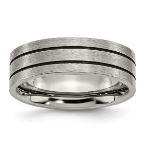 7mm Titanium & Black Enamel Brushed Grooved Flat Standard Fit Band