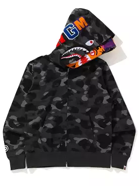 A Bathing Ape Colour Camo Tiger Shark Wide Full Zip Double Hoodie Black (SS21)