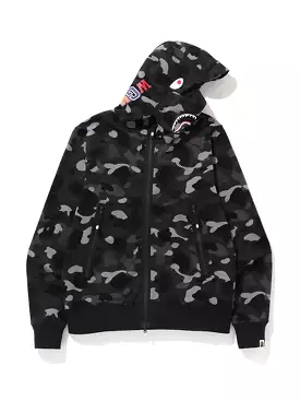 A Bathing Ape Gradation Camo Shark Mask Wide Zip Hoodie Black [FW19]