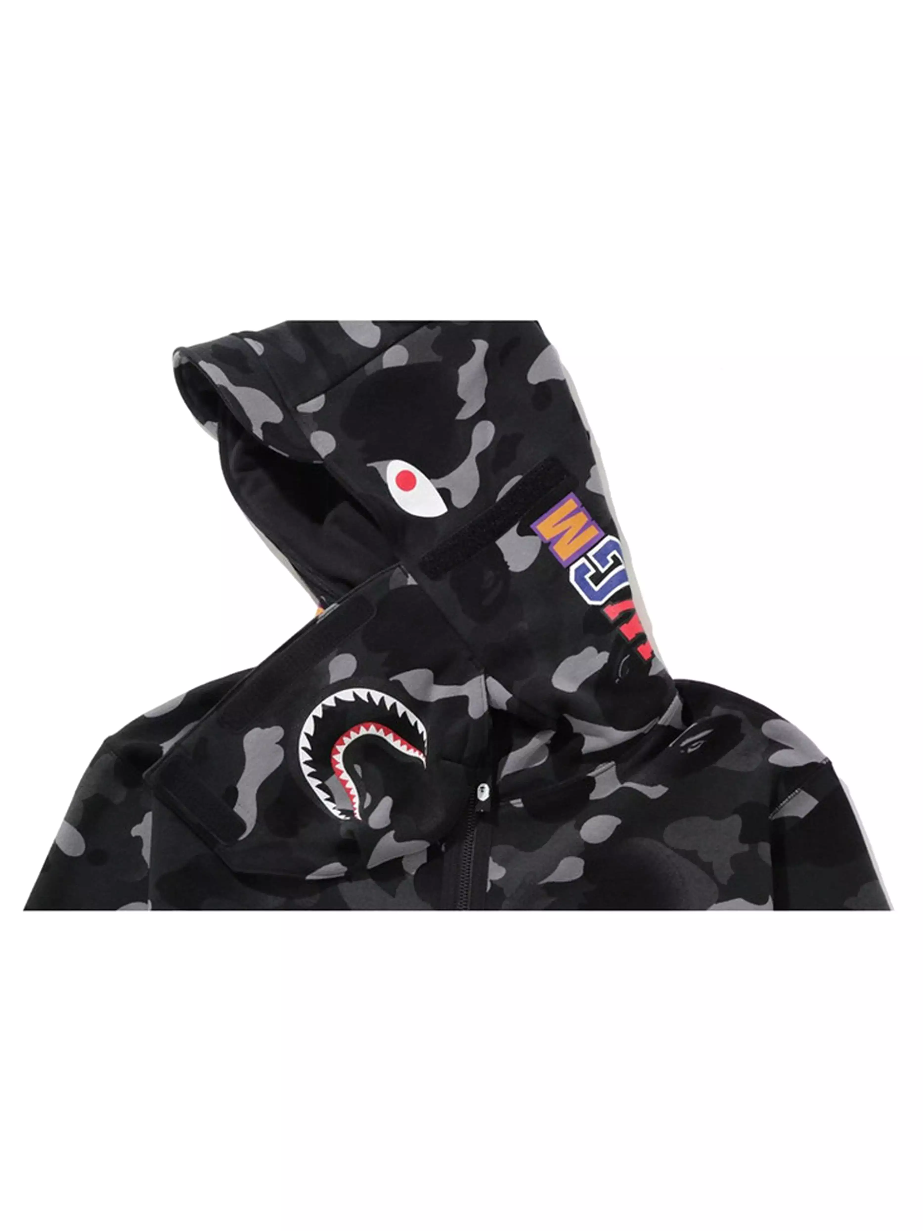 A Bathing Ape Gradation Camo Shark Mask Wide Zip Hoodie Black [FW19]