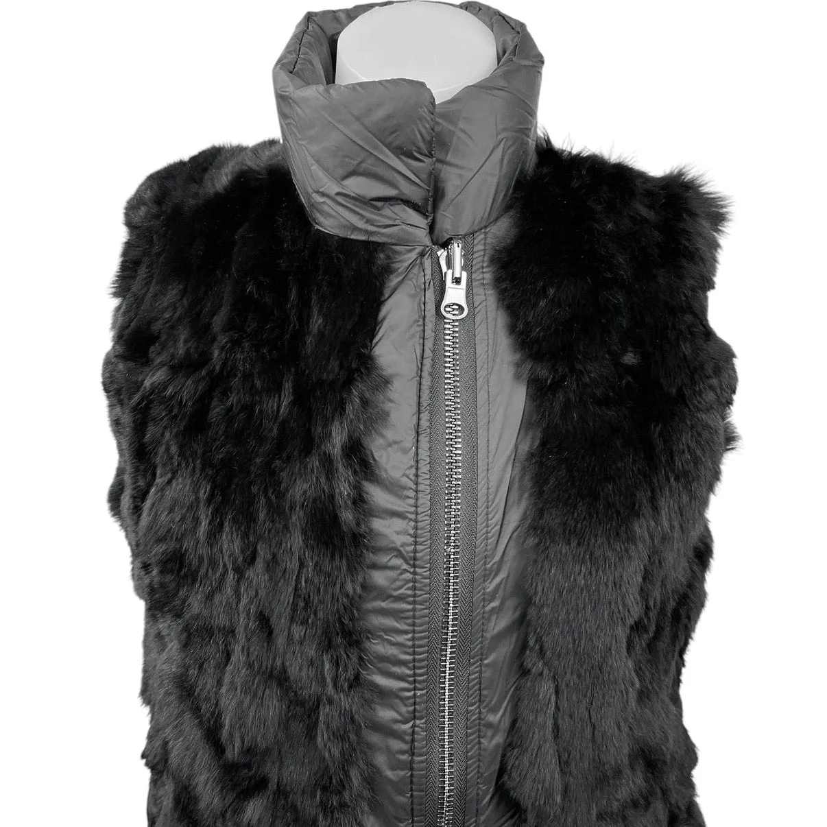 Adrienne Landau Women's Black Reversible Faux Fur Zip Up Puffer Vest Coat Size S