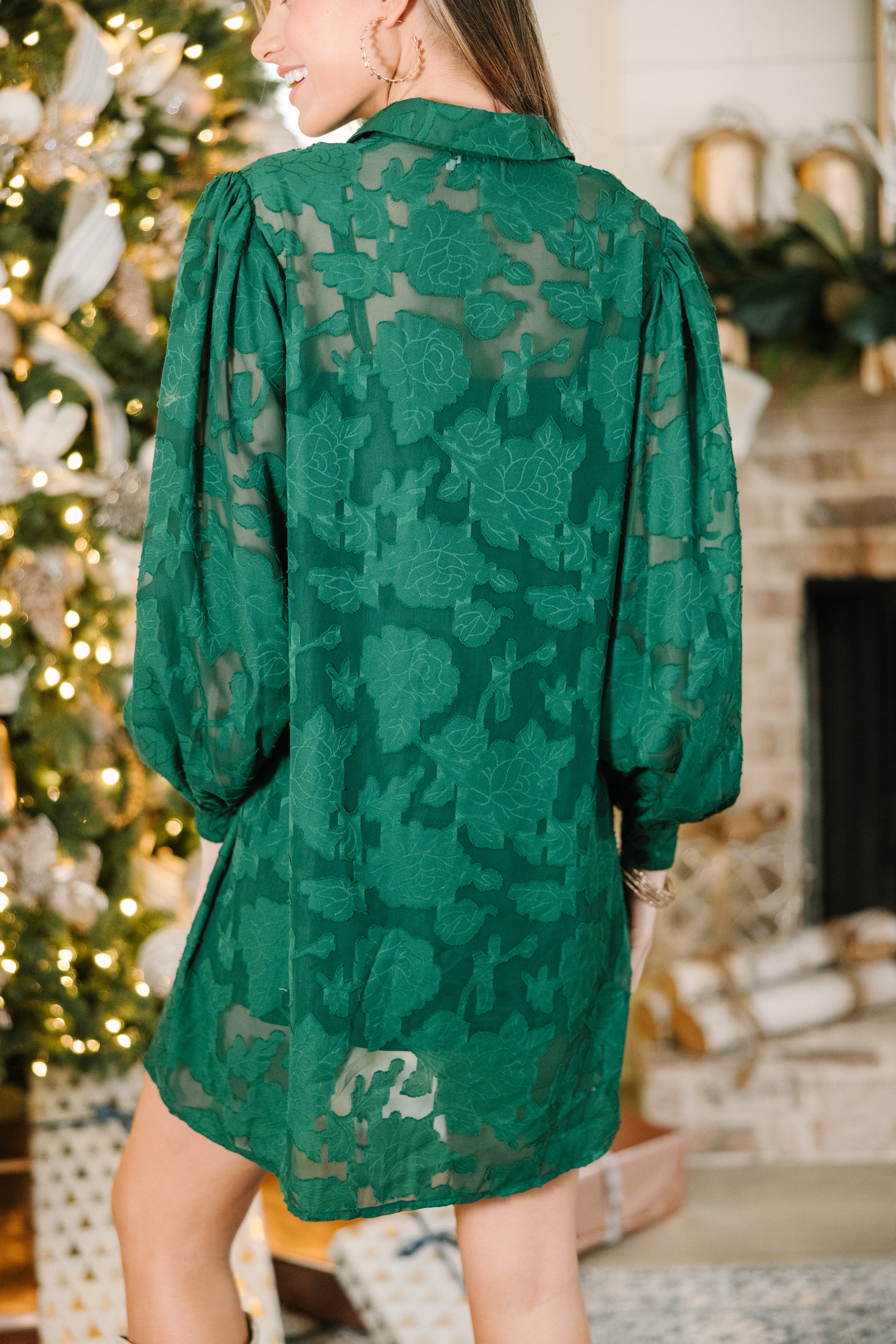 All In The Details Emerald Green Textured Dress