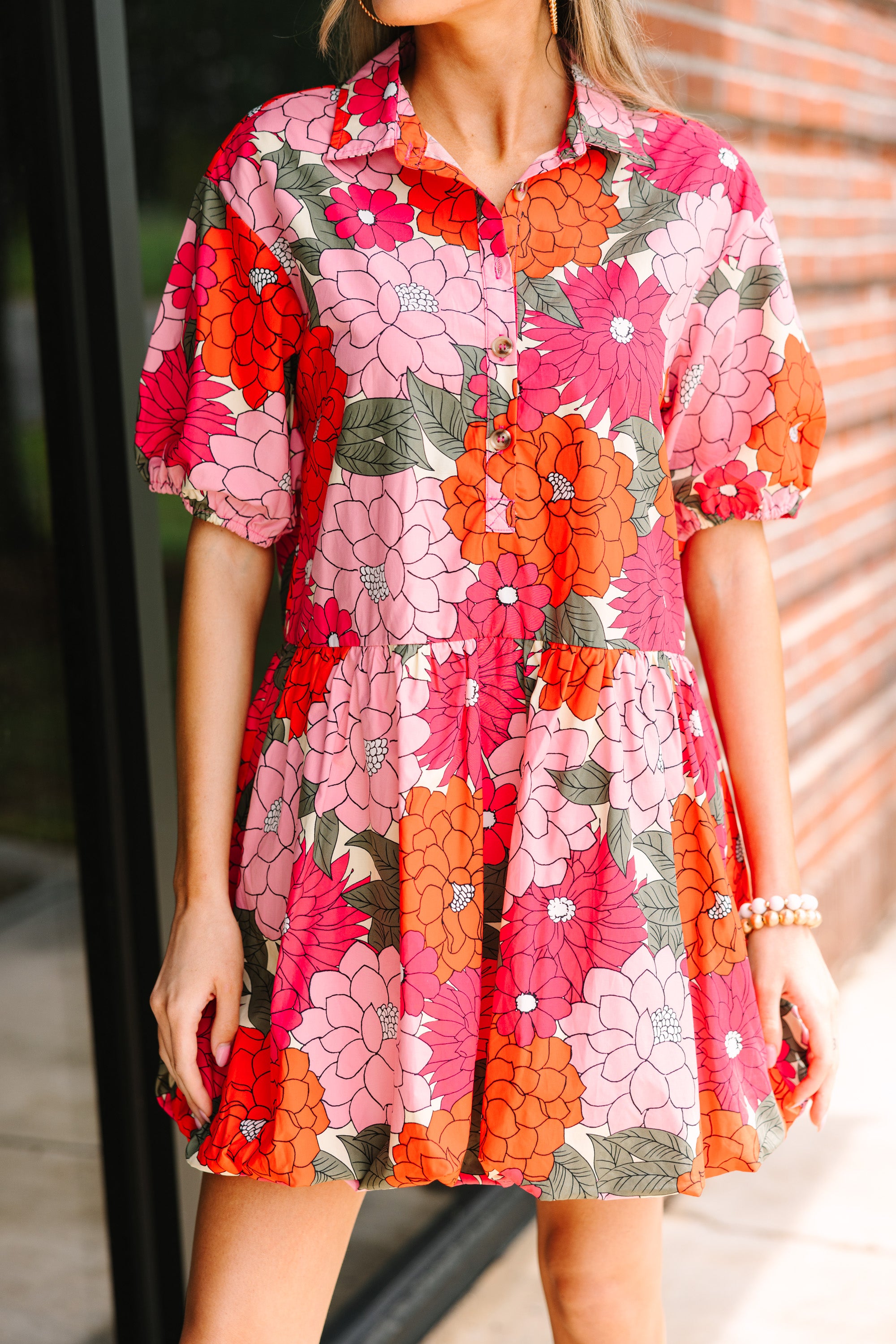 All On Your Own Coral Orange Floral Babydoll Dress