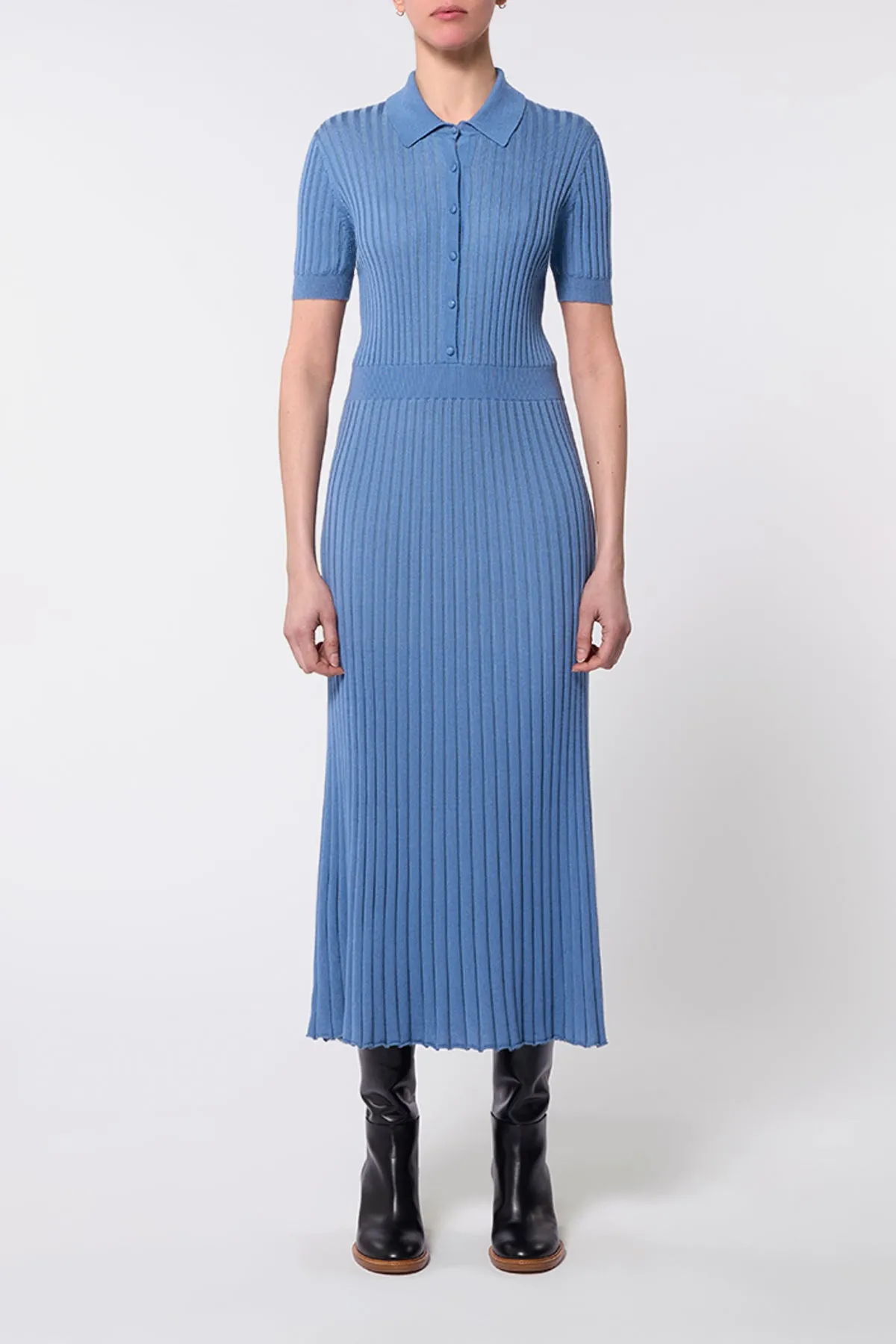 Amor Knit Dress in Light Blue Denim Cashmere Silk