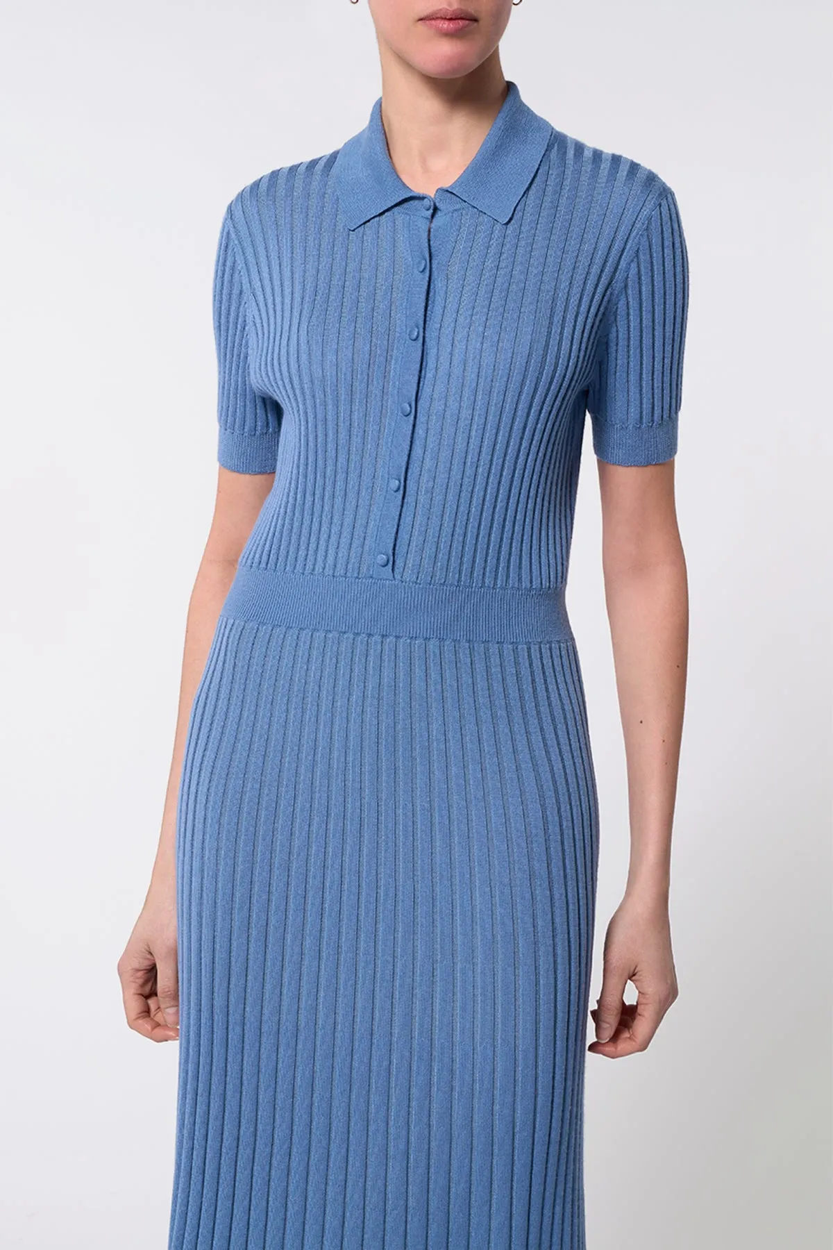 Amor Knit Dress in Light Blue Denim Cashmere Silk