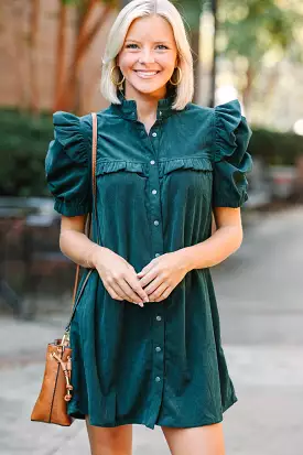 Answer The Call Hunter Green Corduroy Dress