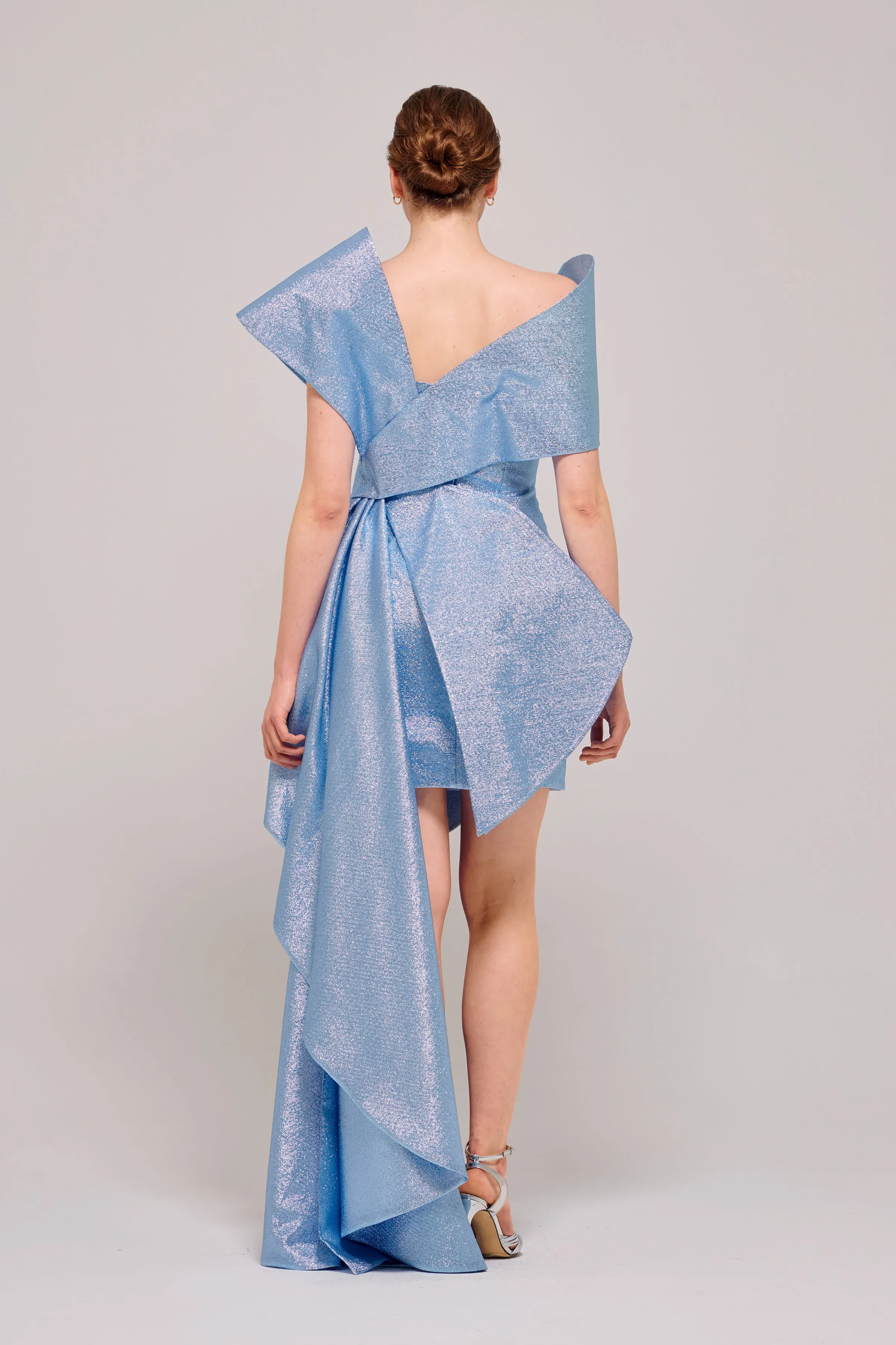 Asymmetric Bow Detail Light Blue Dress