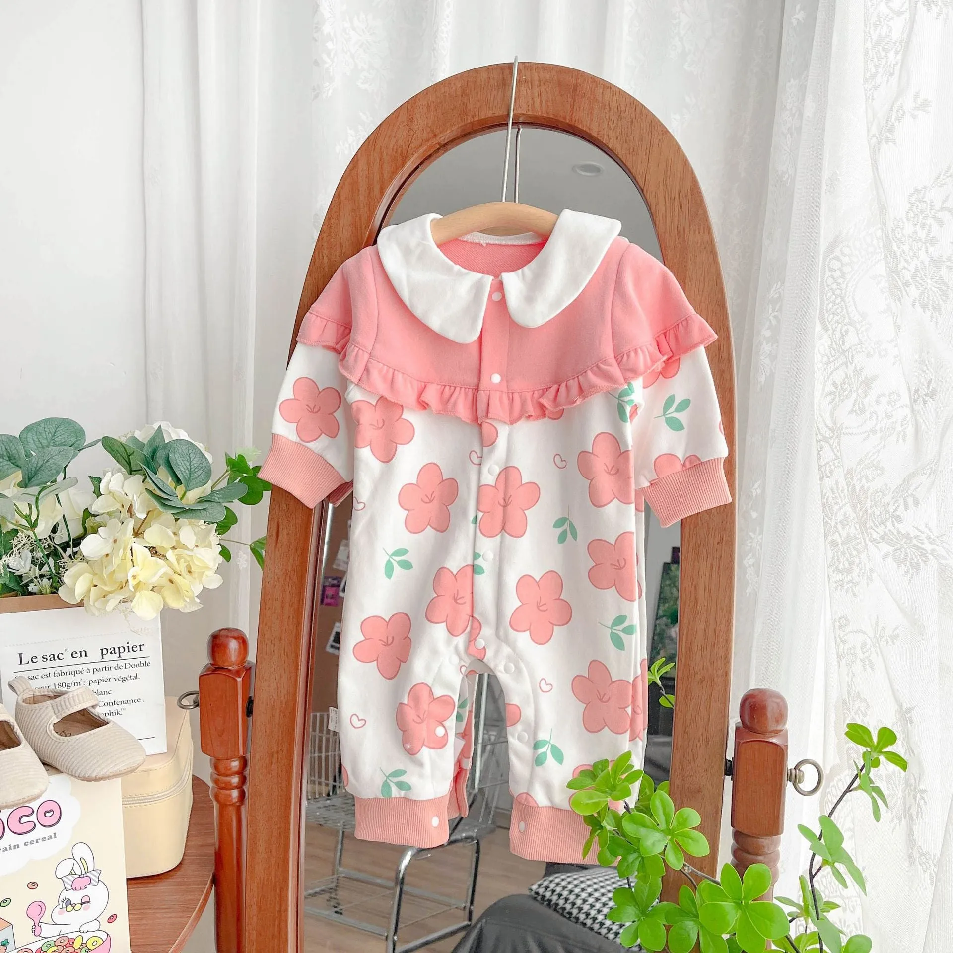 Baby Girls Color-blocking Flower Print Jumpsuits Wholesale 230828358