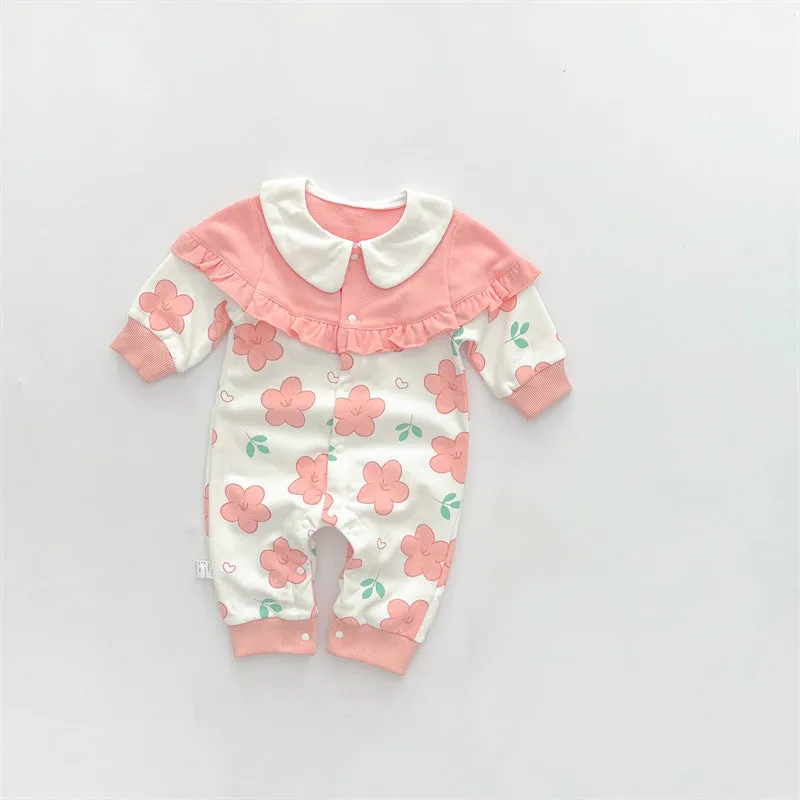 Baby Girls Color-blocking Flower Print Jumpsuits Wholesale 230828358