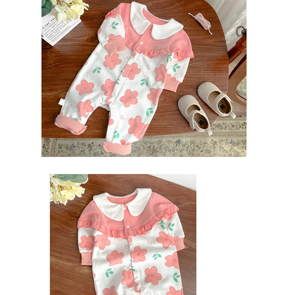 Baby Girls Color-blocking Flower Print Jumpsuits Wholesale 230828358