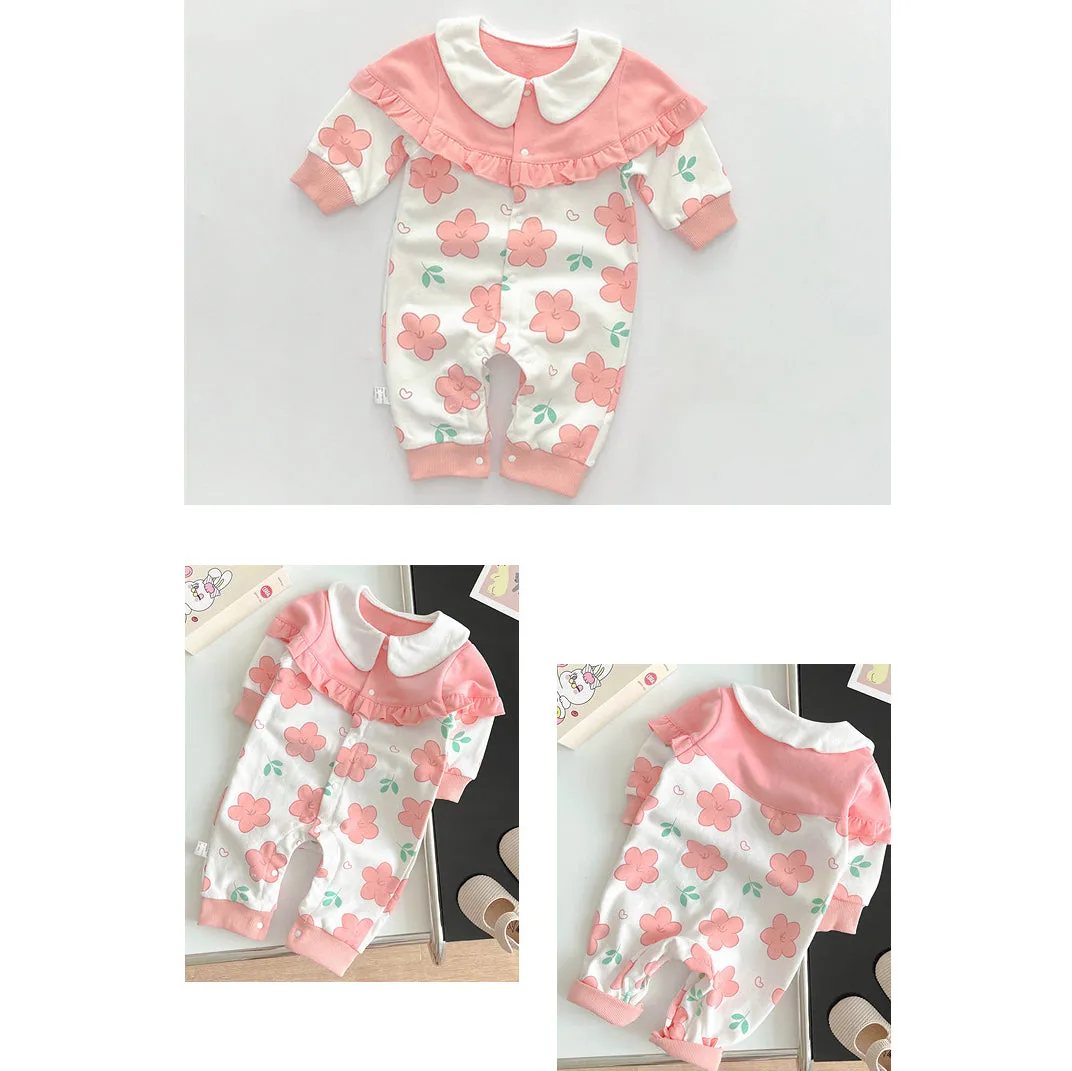 Baby Girls Color-blocking Flower Print Jumpsuits Wholesale 230828358