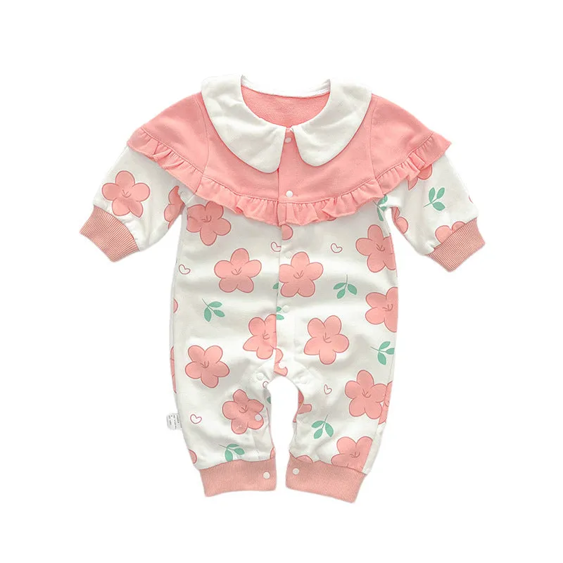 Baby Girls Color-blocking Flower Print Jumpsuits Wholesale 230828358