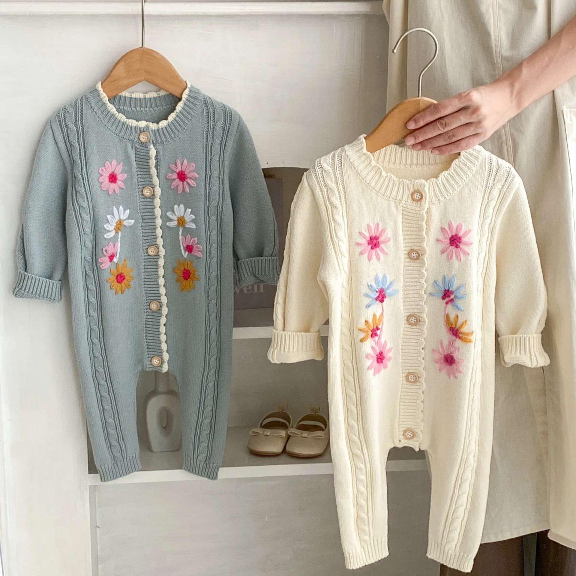 Baby Girls Flower Embroidered Jumpsuits Wholesale 24011176