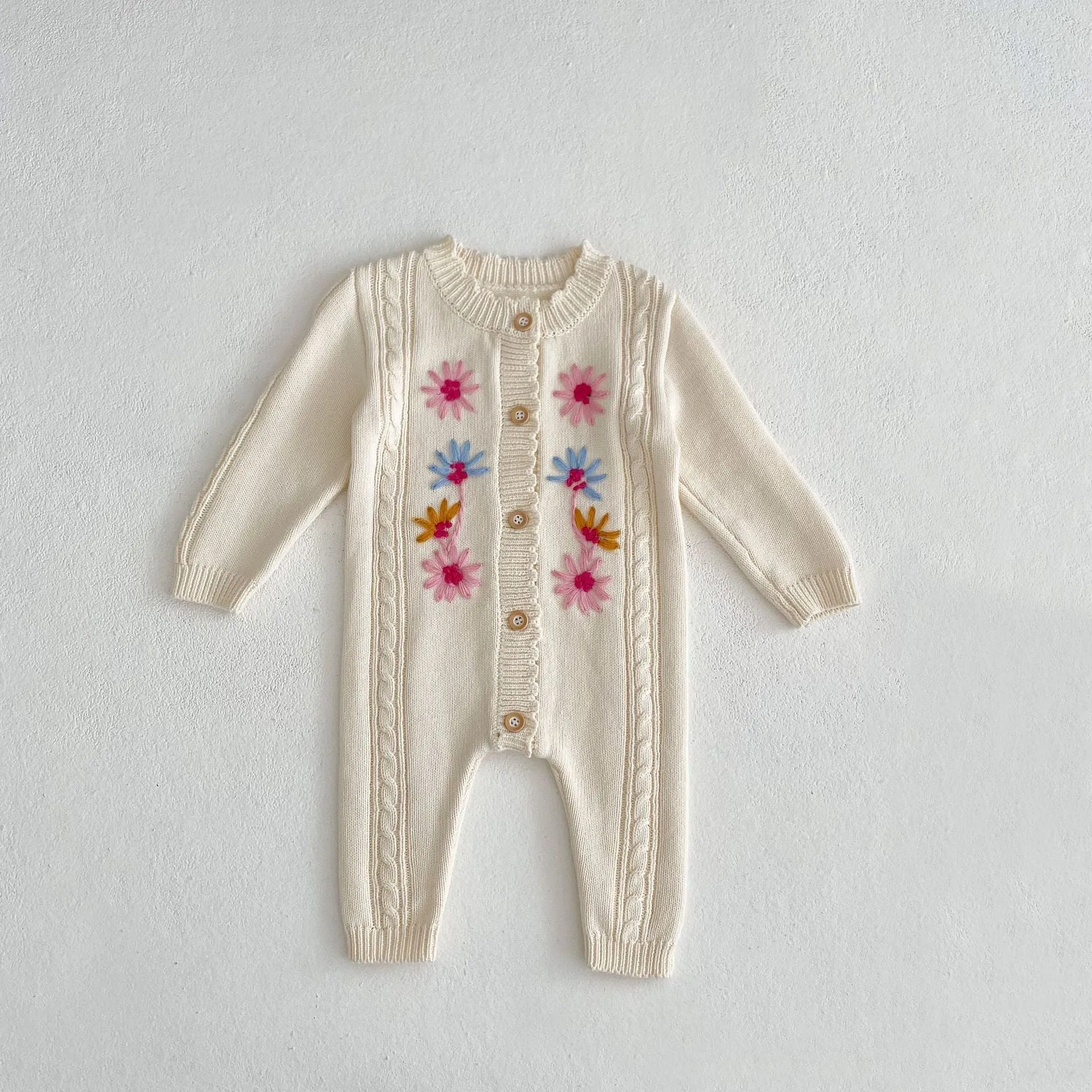 Baby Girls Flower Embroidered Jumpsuits Wholesale 24011176