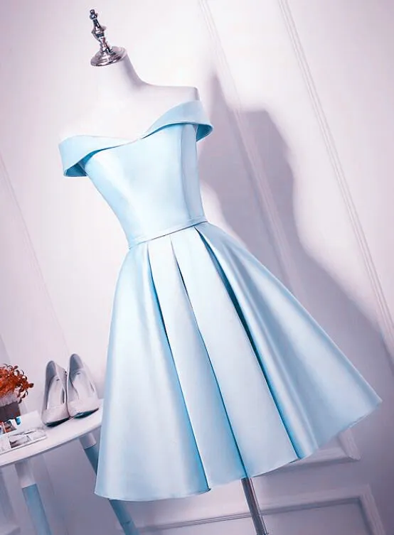 Beautiful Light Blue Satin Sweetheart Homecoming Dress, Blue Short Prom Dress