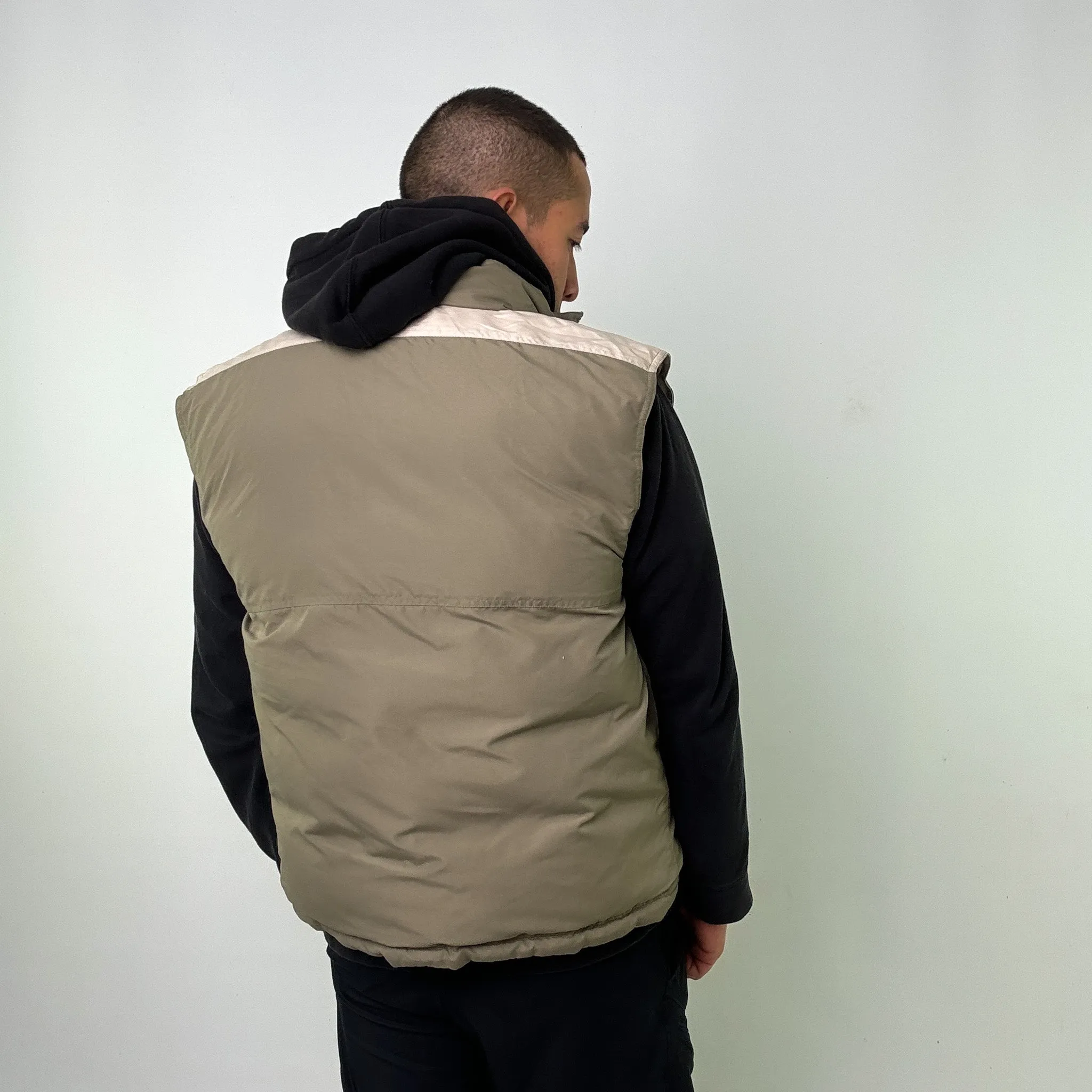 Beige Tan 90s Reebok / Green Reversible Puffer Jacket Coat Gilet (L)