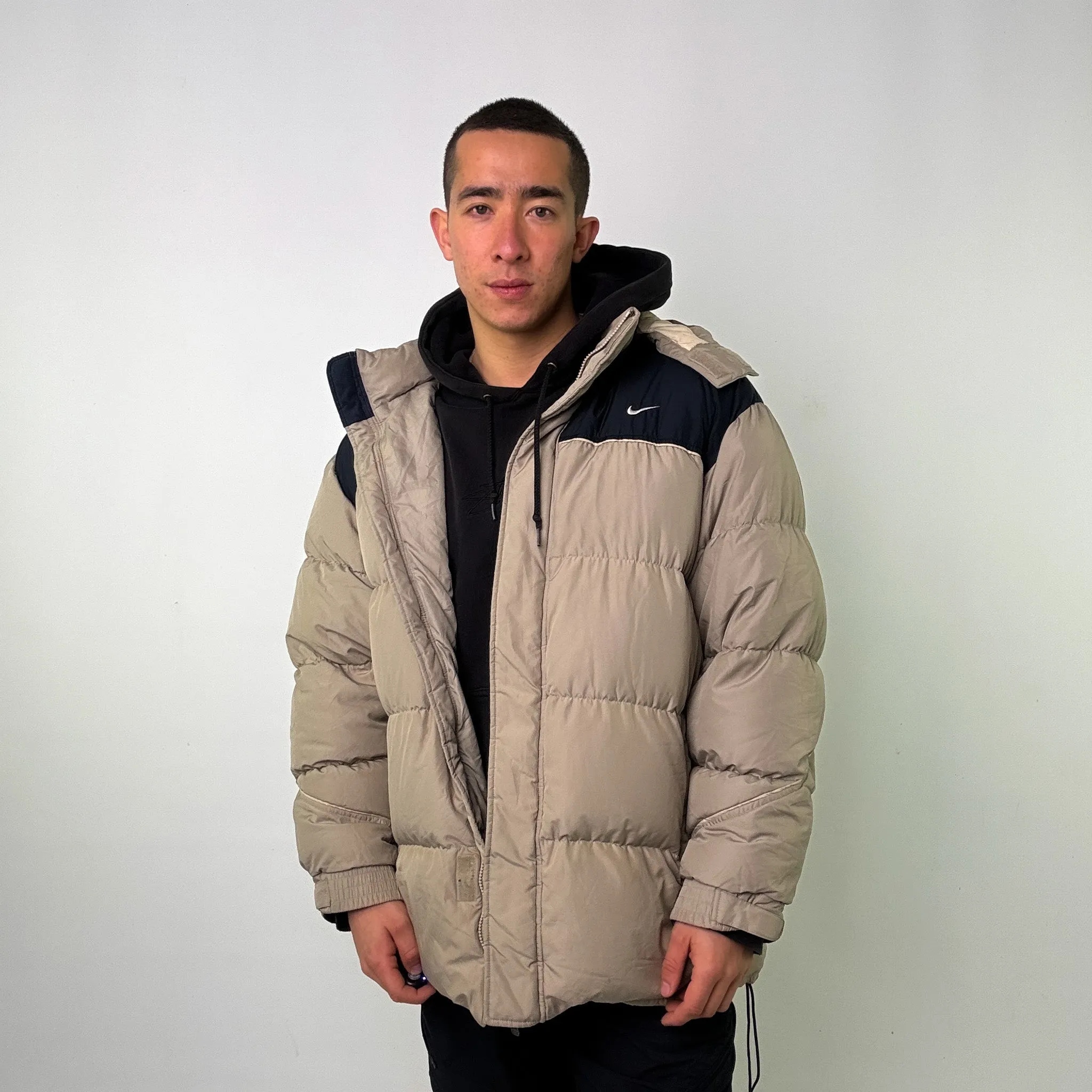 Beige Tan y2ks NIKE Puffer Jacket Coat (XL)