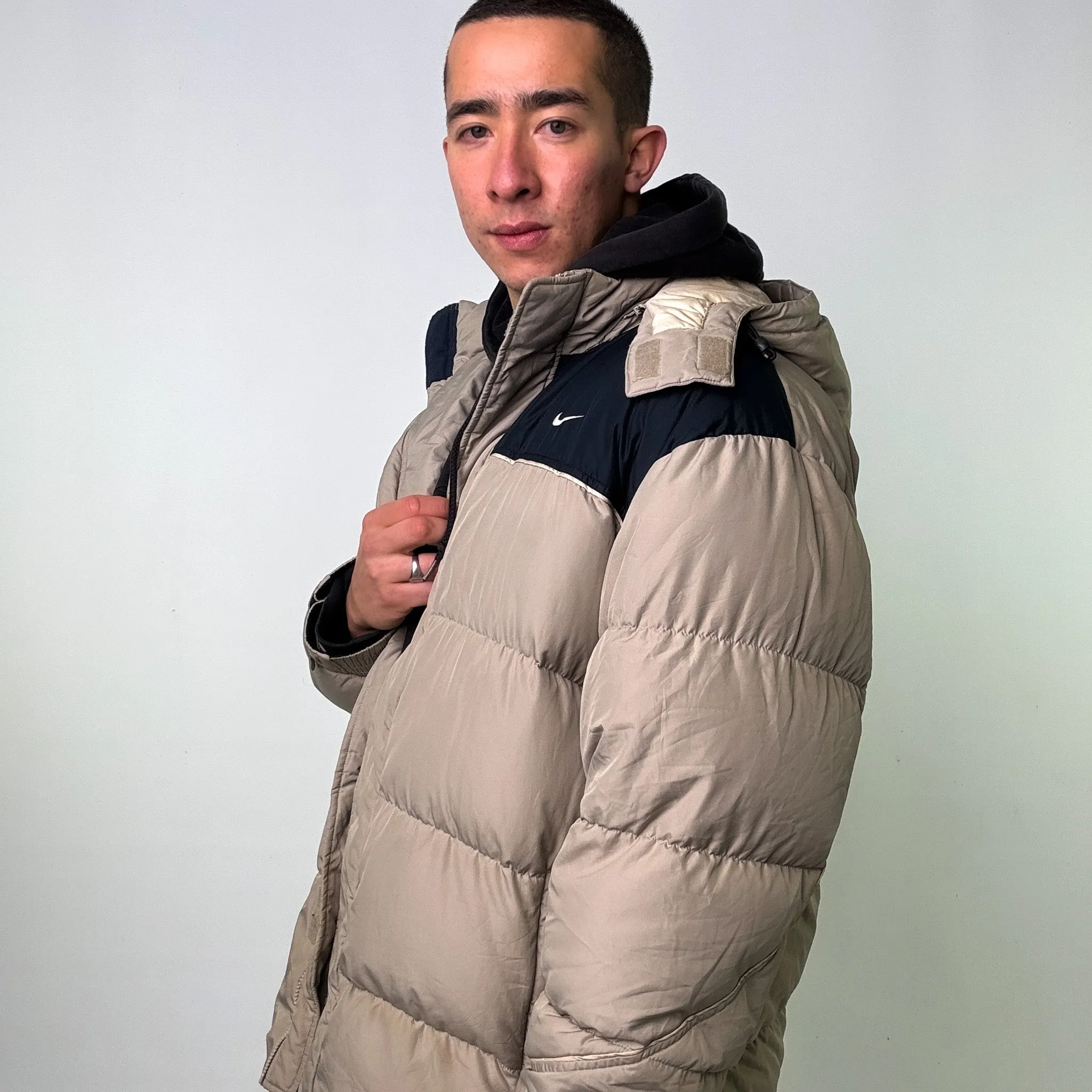 Beige Tan y2ks NIKE Puffer Jacket Coat (XL)