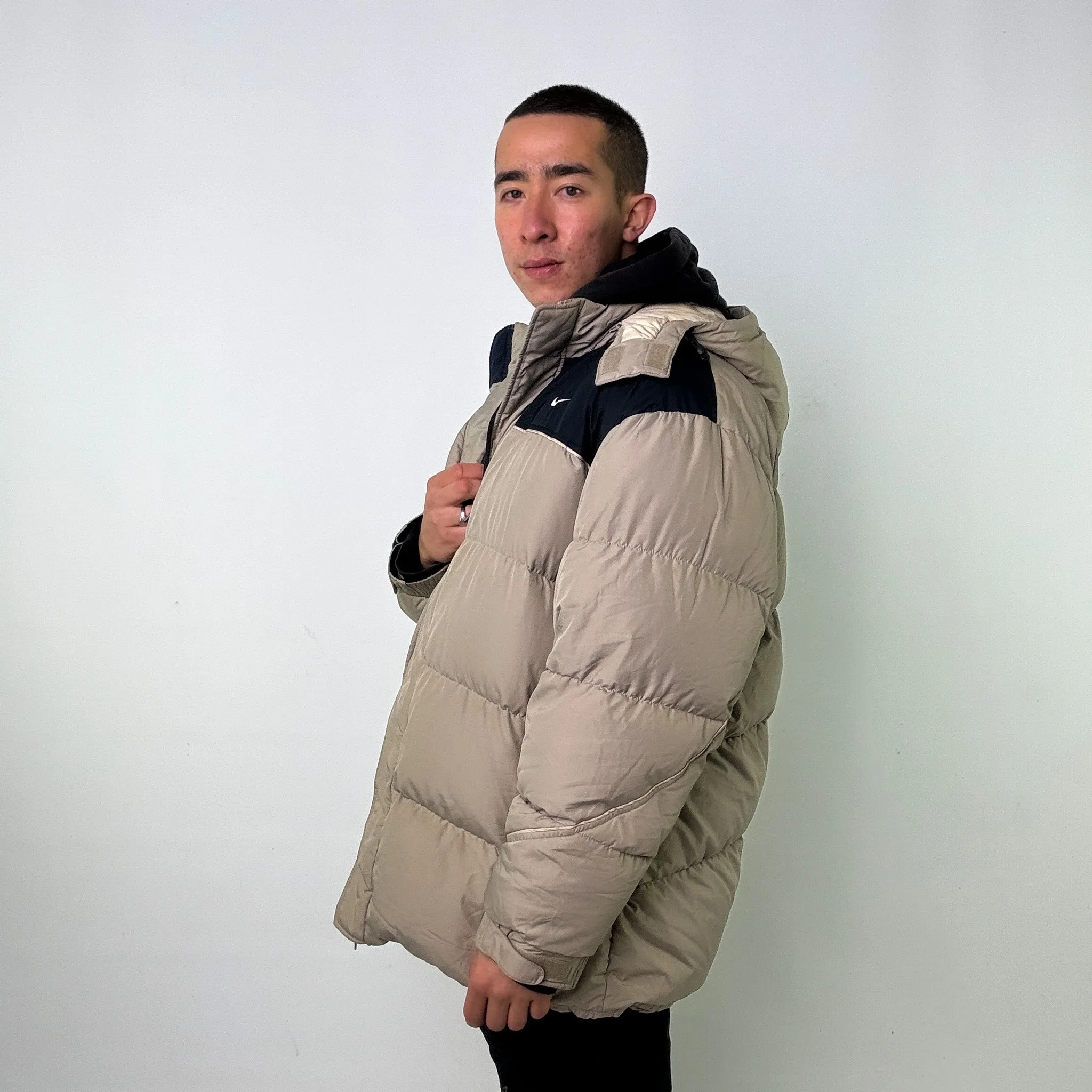 Beige Tan y2ks NIKE Puffer Jacket Coat (XL)