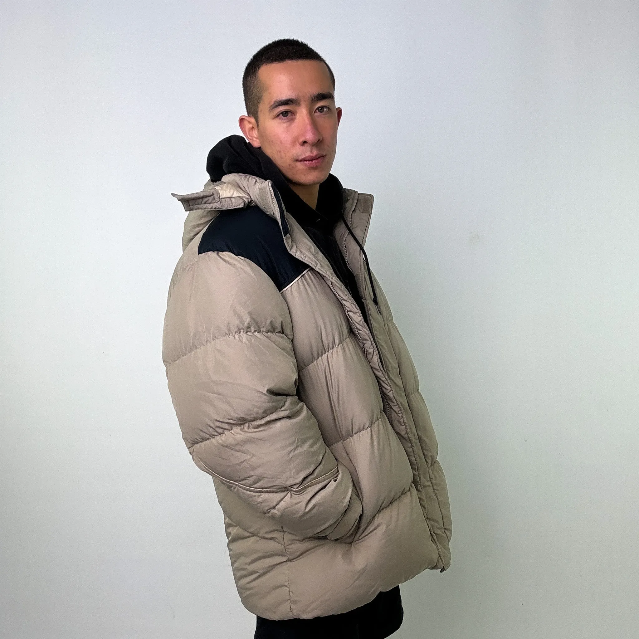 Beige Tan y2ks NIKE Puffer Jacket Coat (XL)