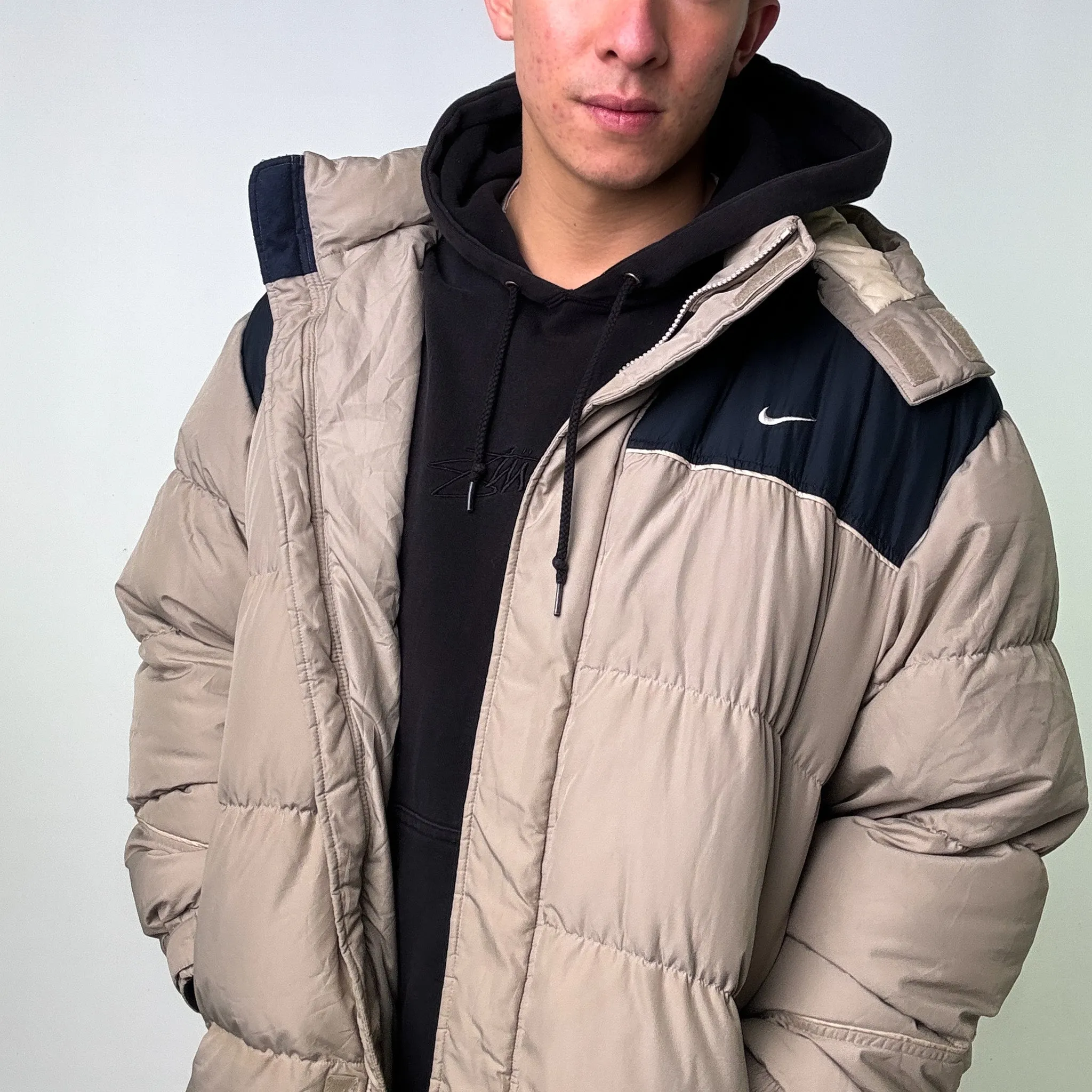 Beige Tan y2ks NIKE Puffer Jacket Coat (XL)