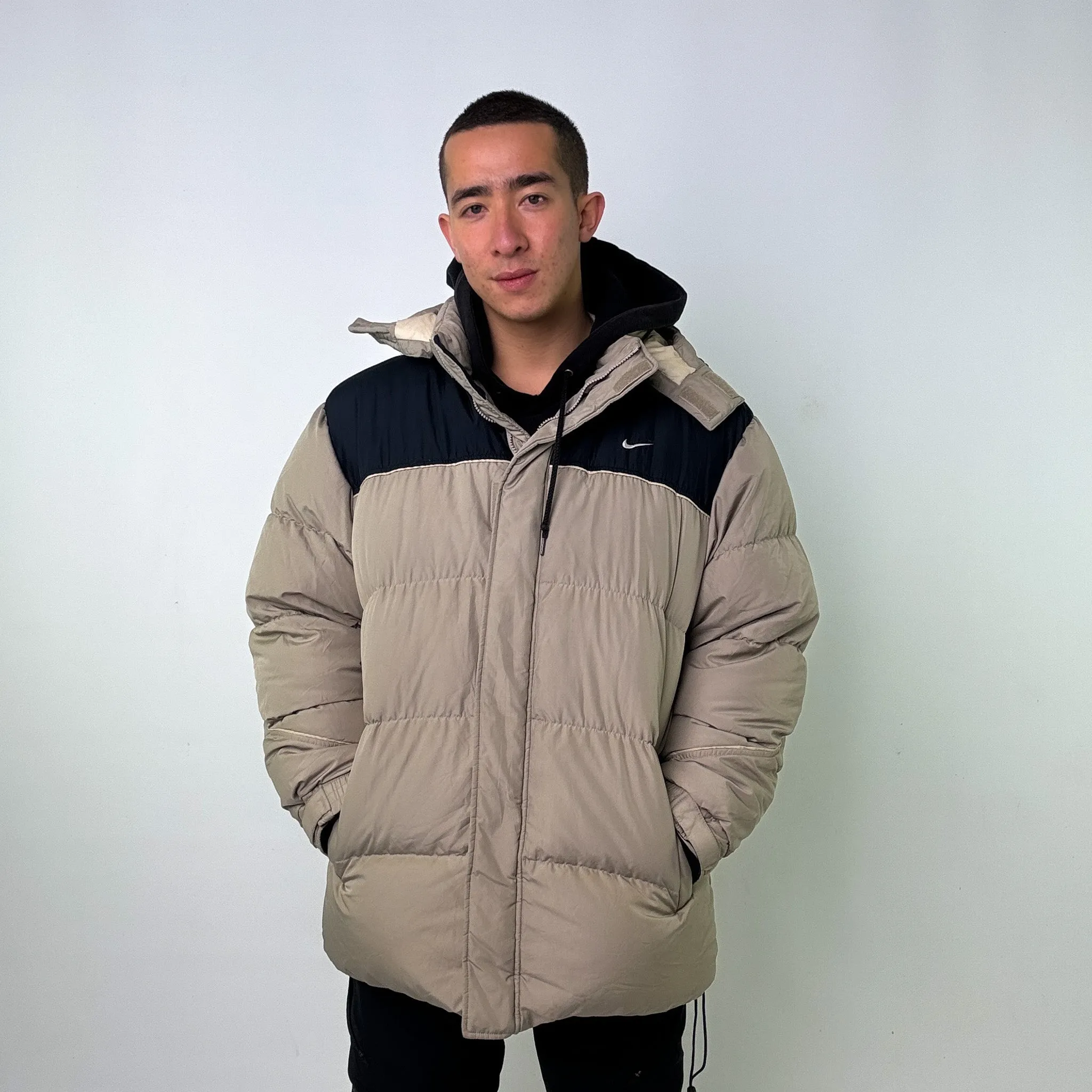 Beige Tan y2ks NIKE Puffer Jacket Coat (XL)