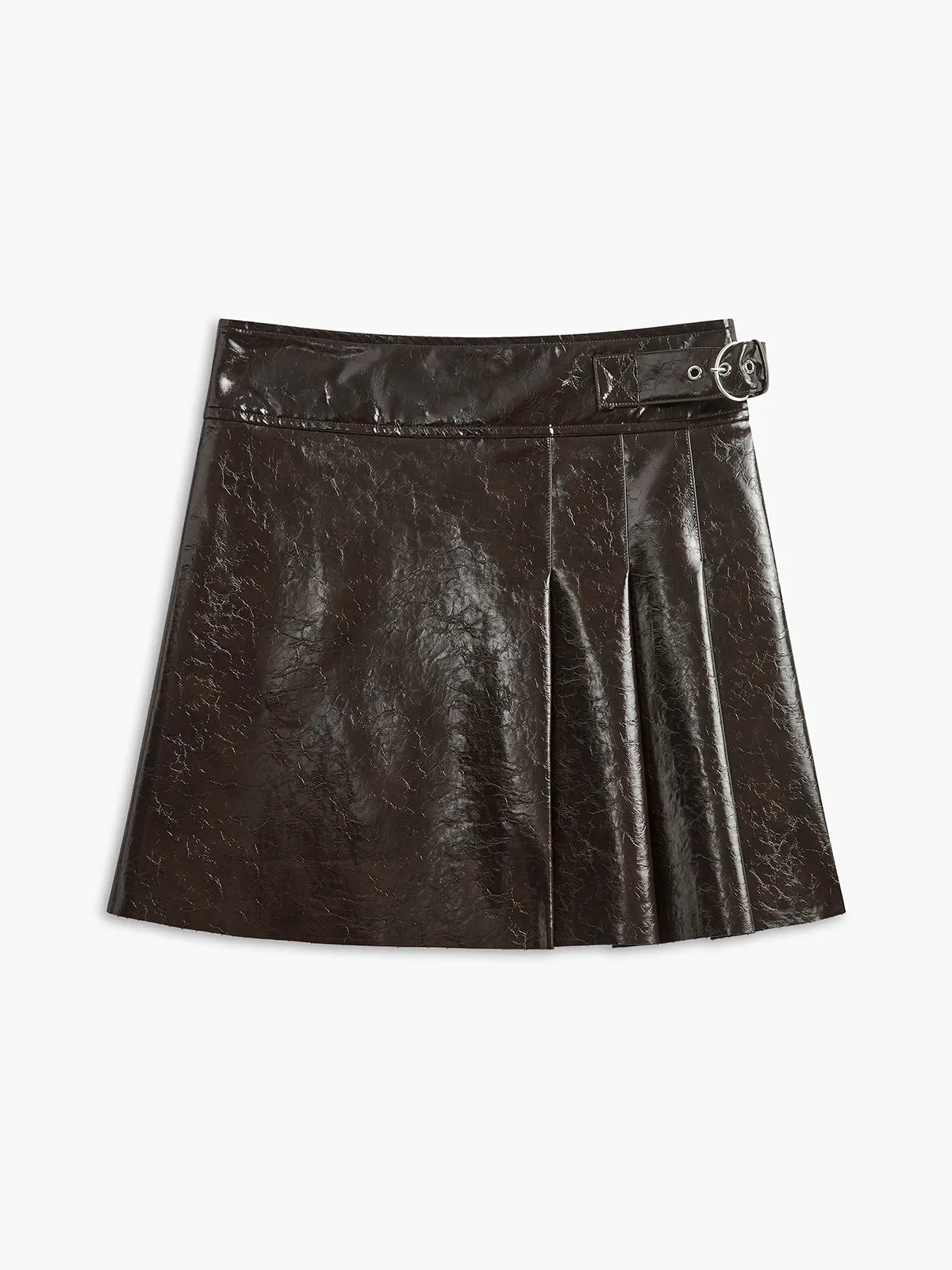 Belted Faux Leather Textured Skirt