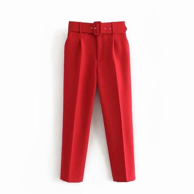 Belted High-Waisted Pants