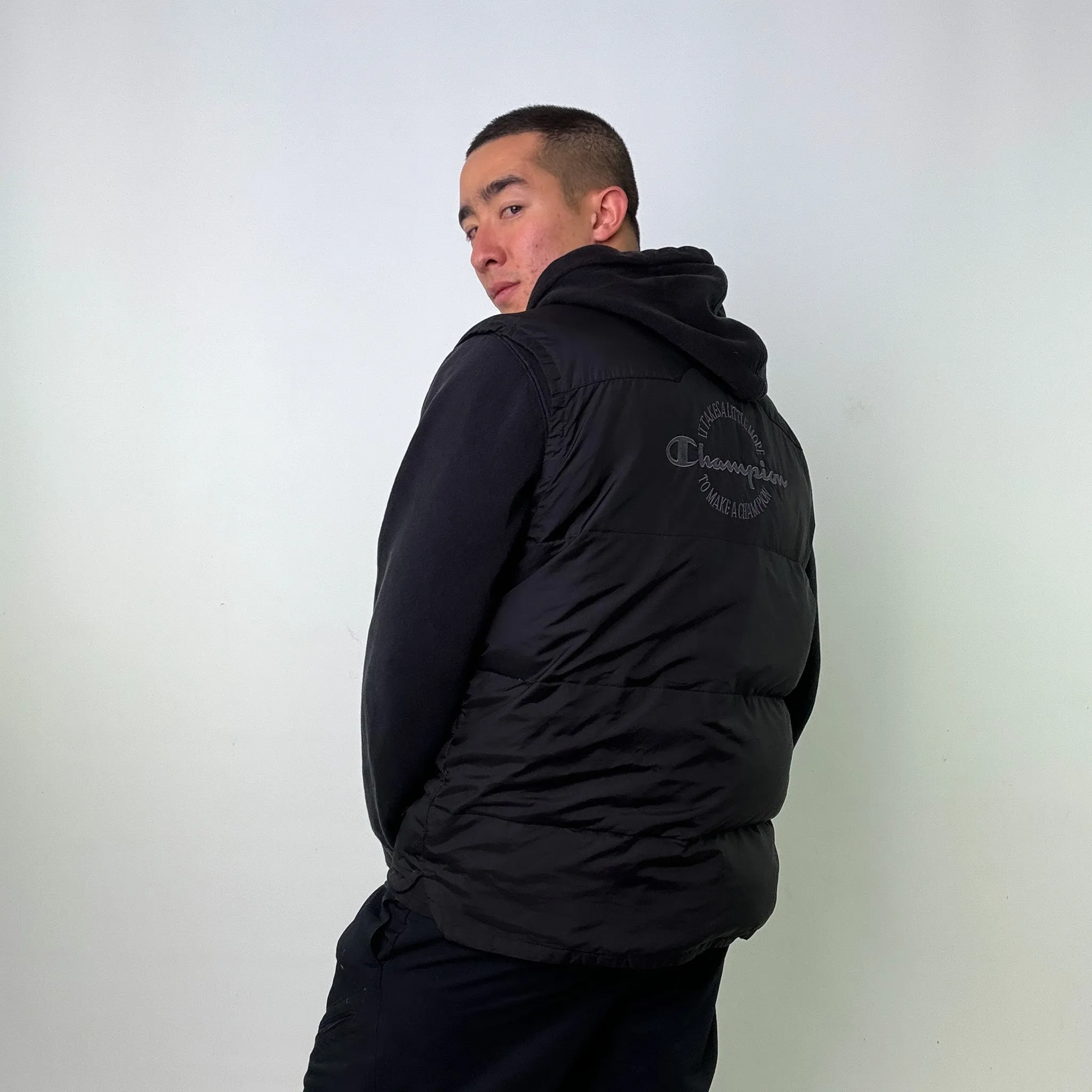 Black 90s Champion Puffer Jacket Coat Gilet (L)