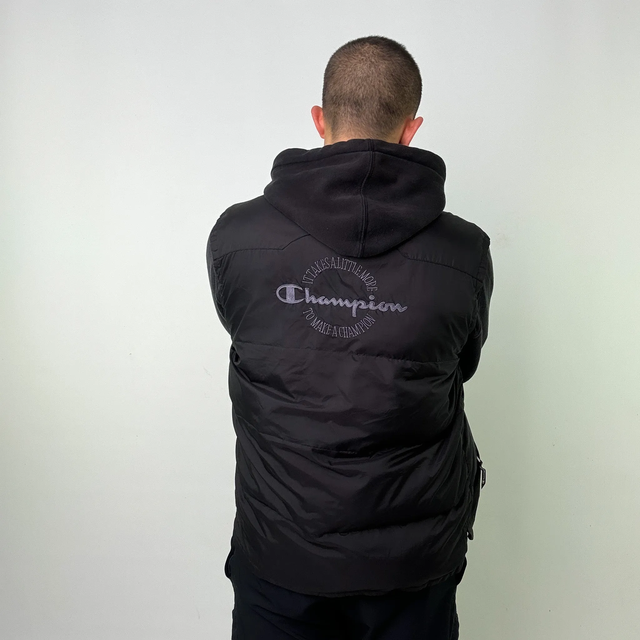 Black 90s Champion Puffer Jacket Coat Gilet (L)