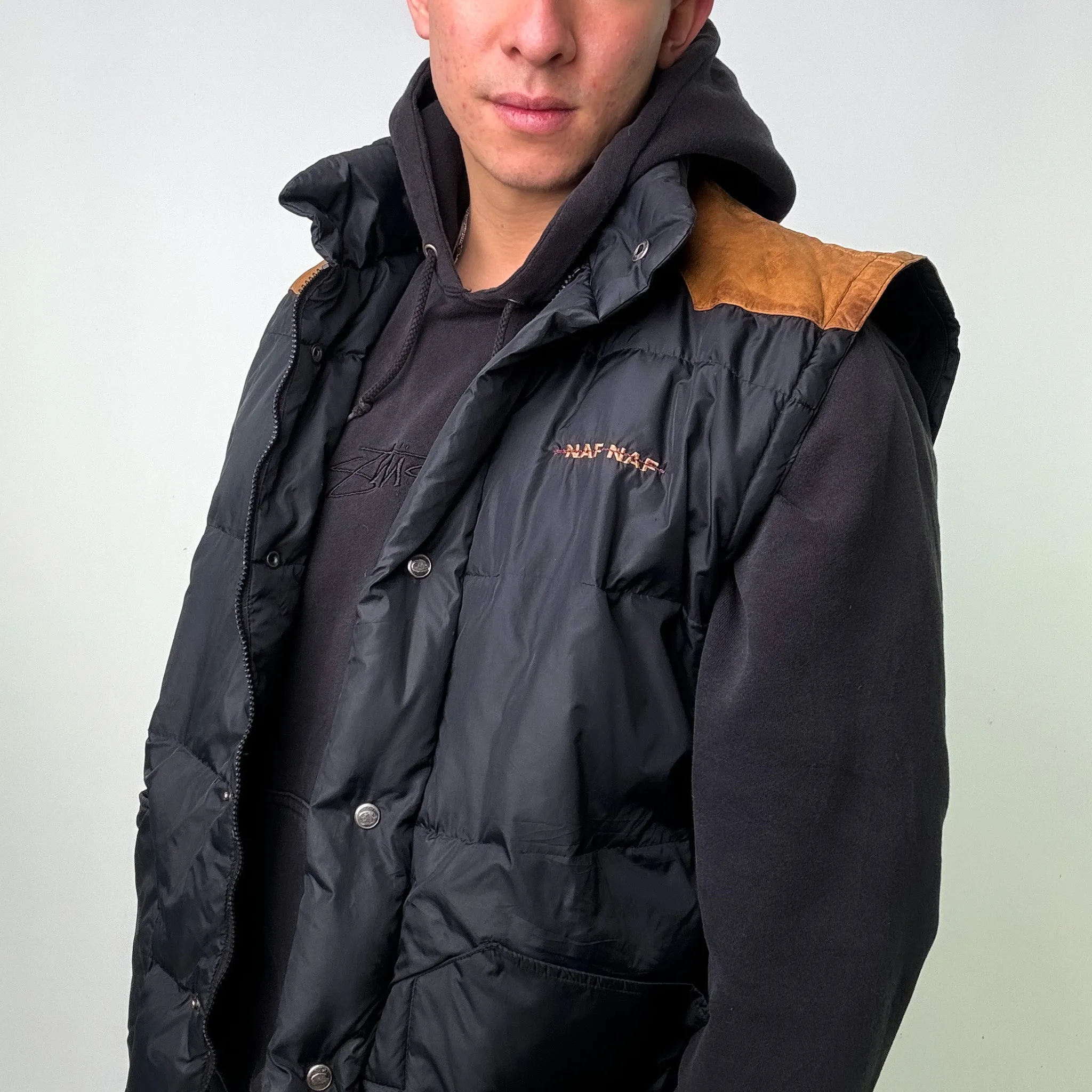 Black 90s Naf Naf Puffer Jacket Coat Gilet (L)