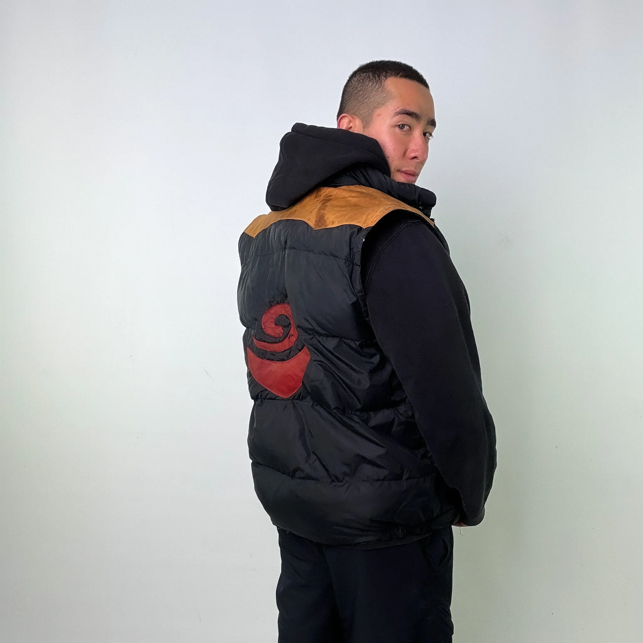 Black 90s Naf Naf Puffer Jacket Coat Gilet (L)