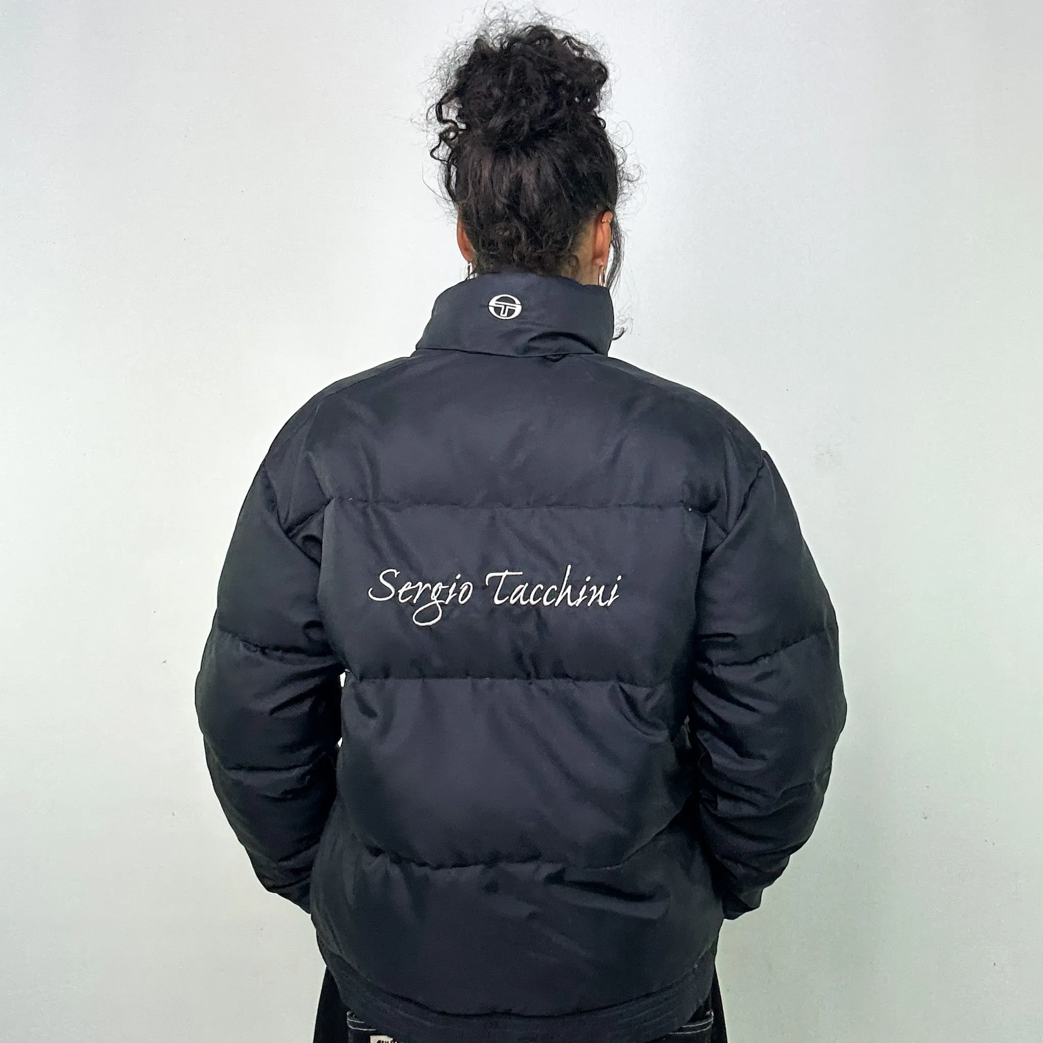 Black 90s Sergio Tacchini Puffer Jacket Coat (L)