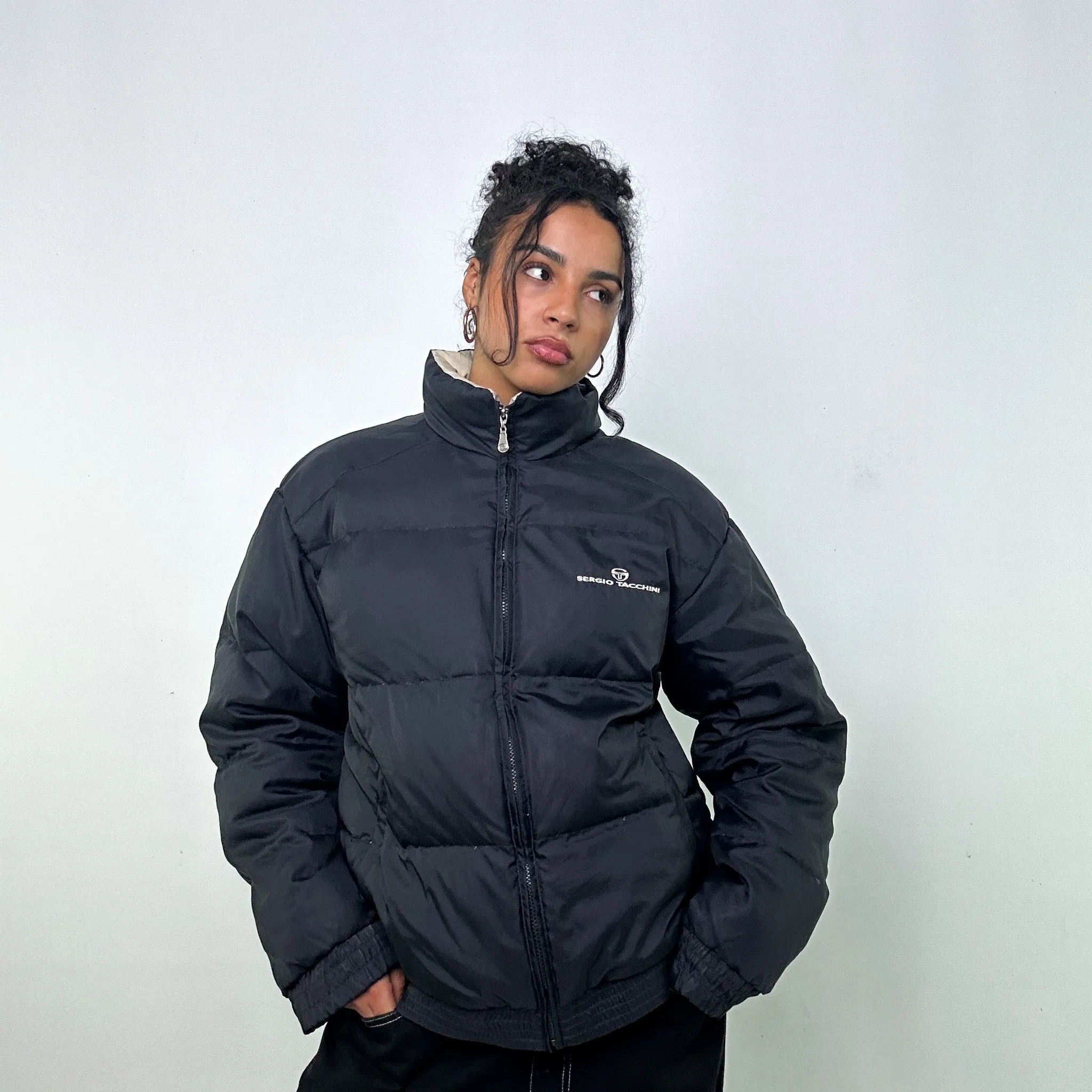 Black 90s Sergio Tacchini Puffer Jacket Coat (L)