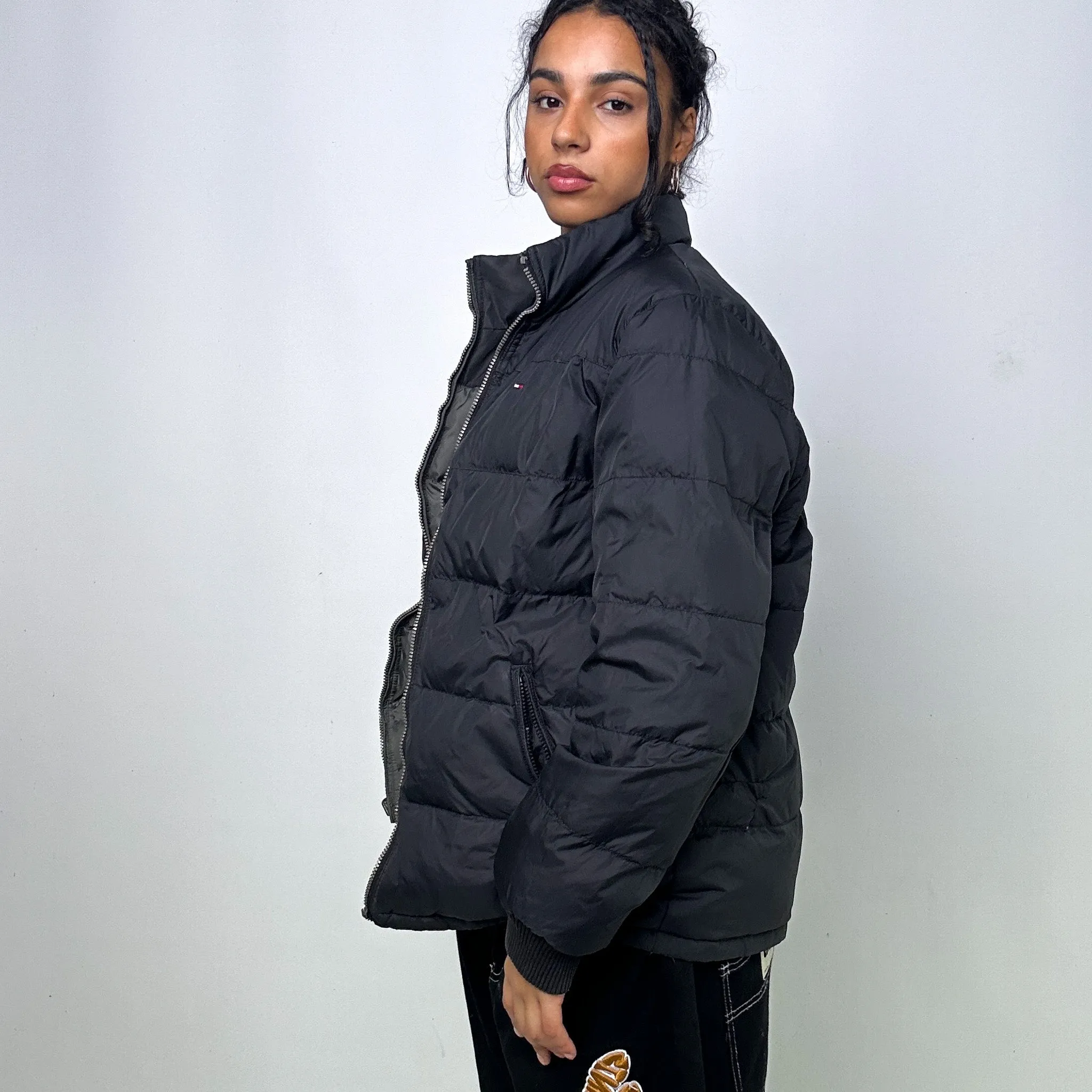 Black Reversible 90s Tommy Hilfiger Puffer Jacket Coat (L)