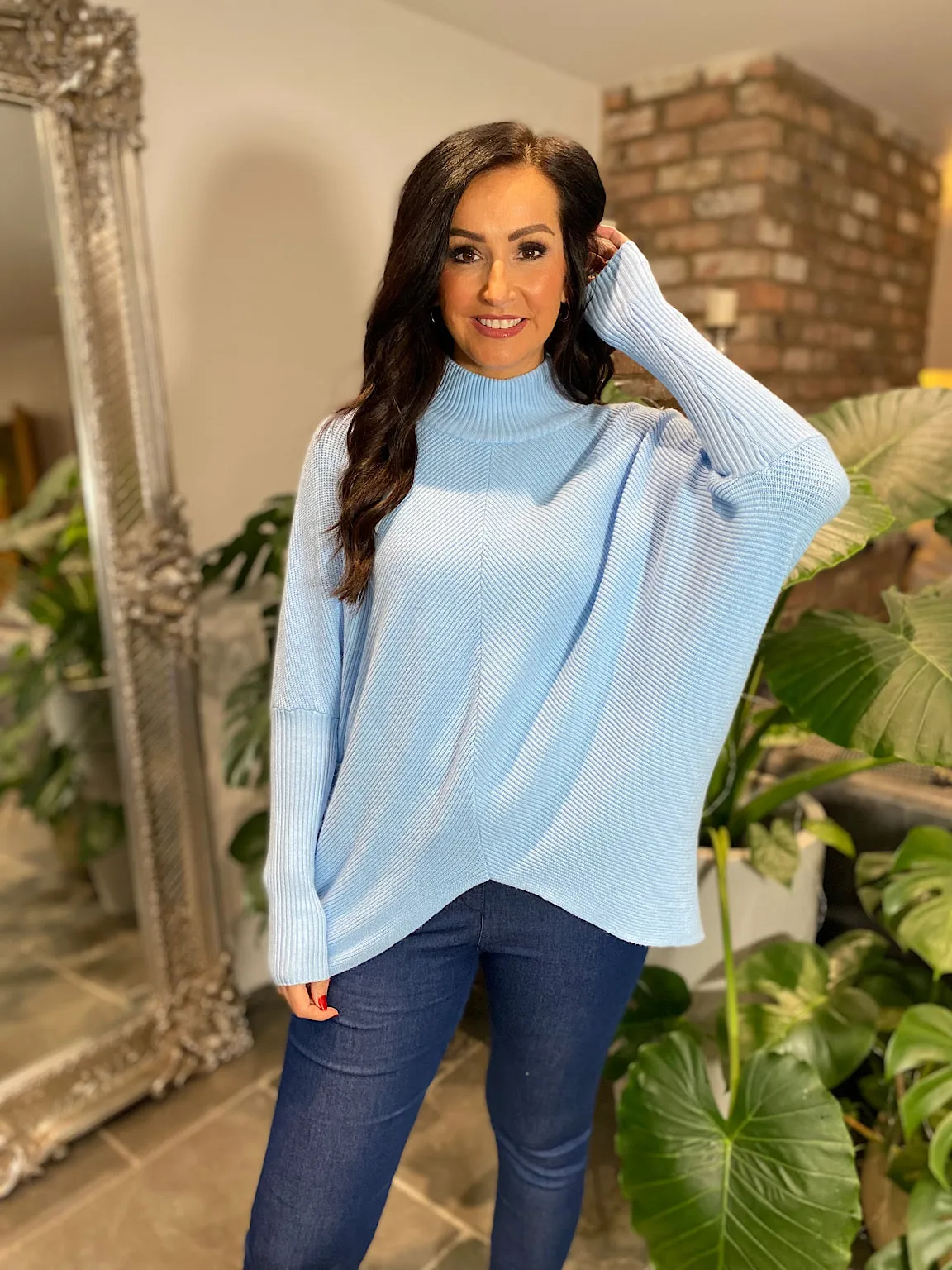 Blue Ribbed Roll Neck Jumper Joelle