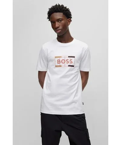 Boss Cotton slim-fit T-shirt with tennis-inspired logo print