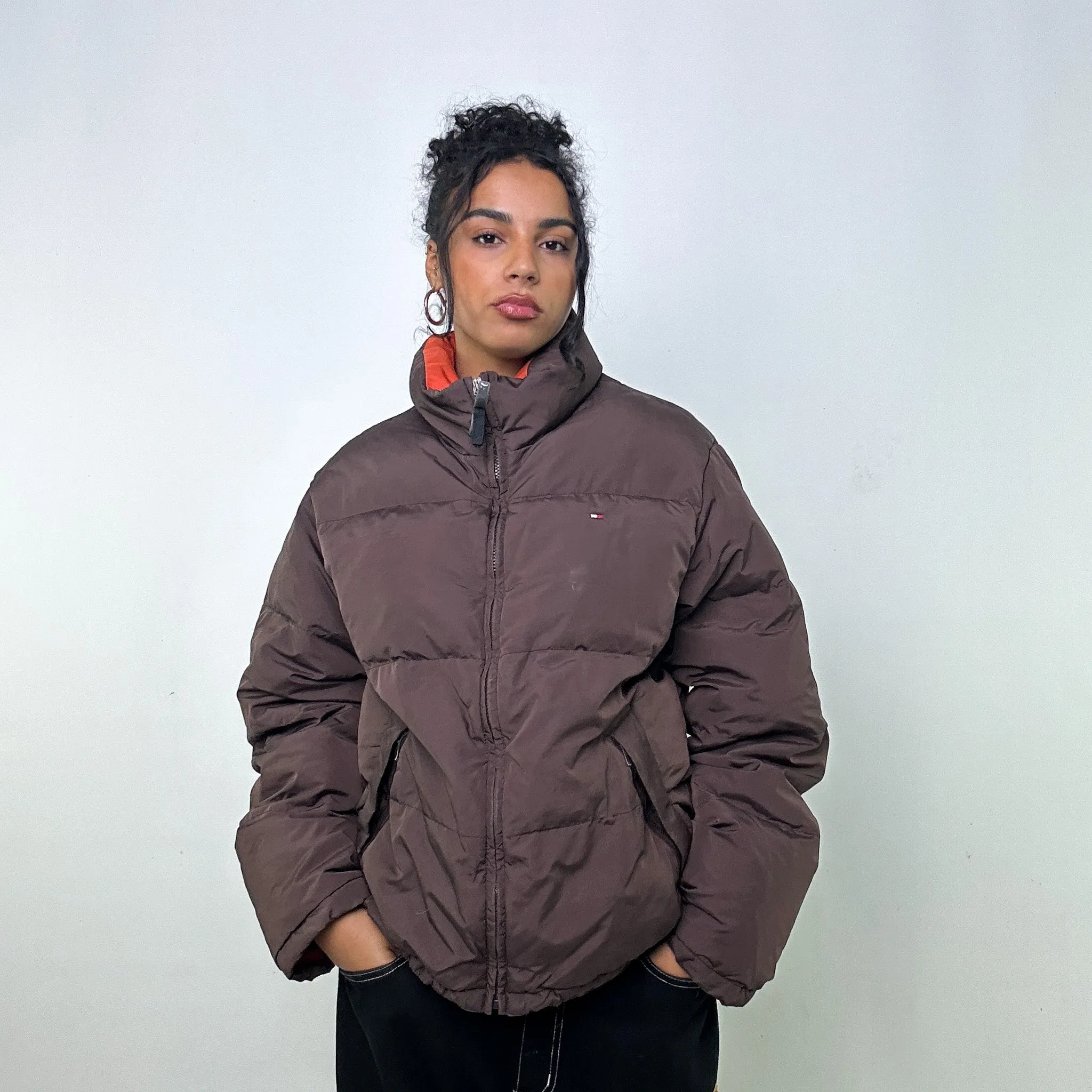 Brown 90s Tommy Hilfiger Puffer Jacket Coat (L)